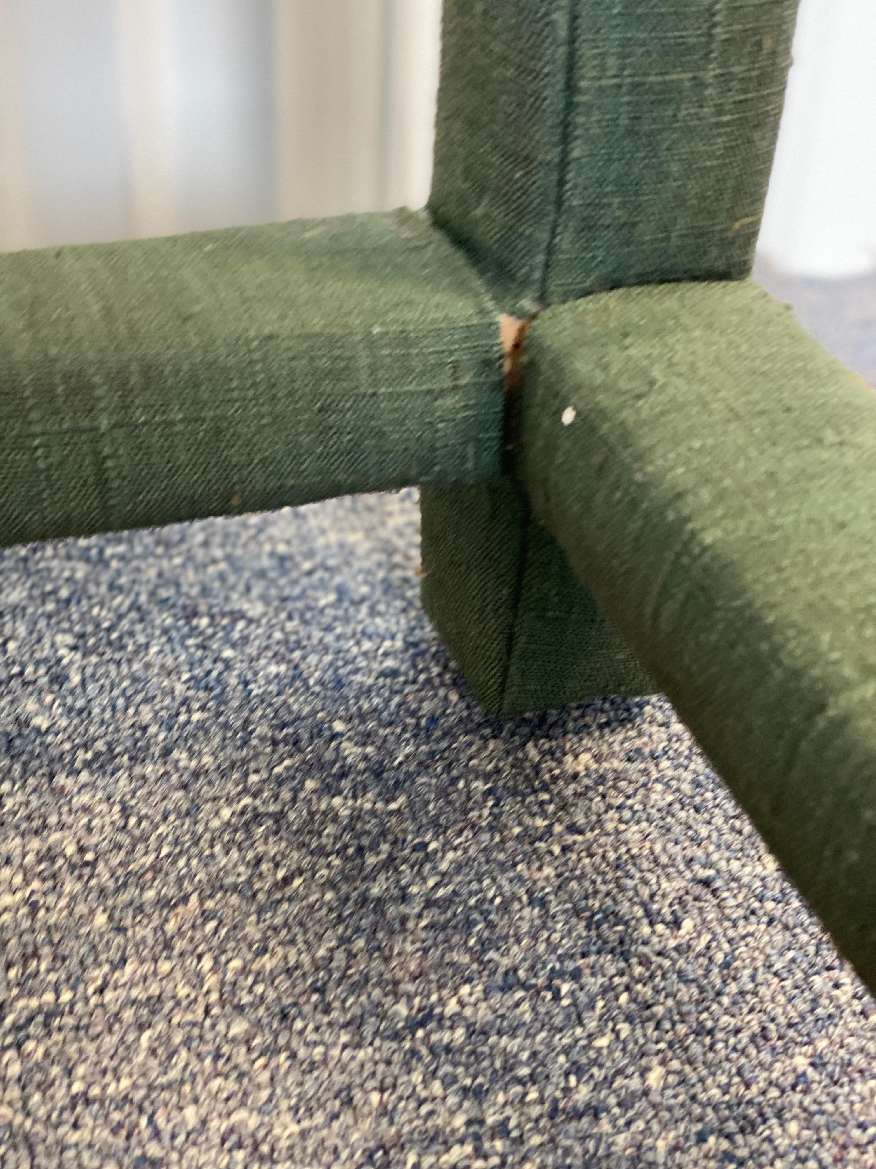 Custom Upholstered Green Linen Wrapped Stool For Sale 5