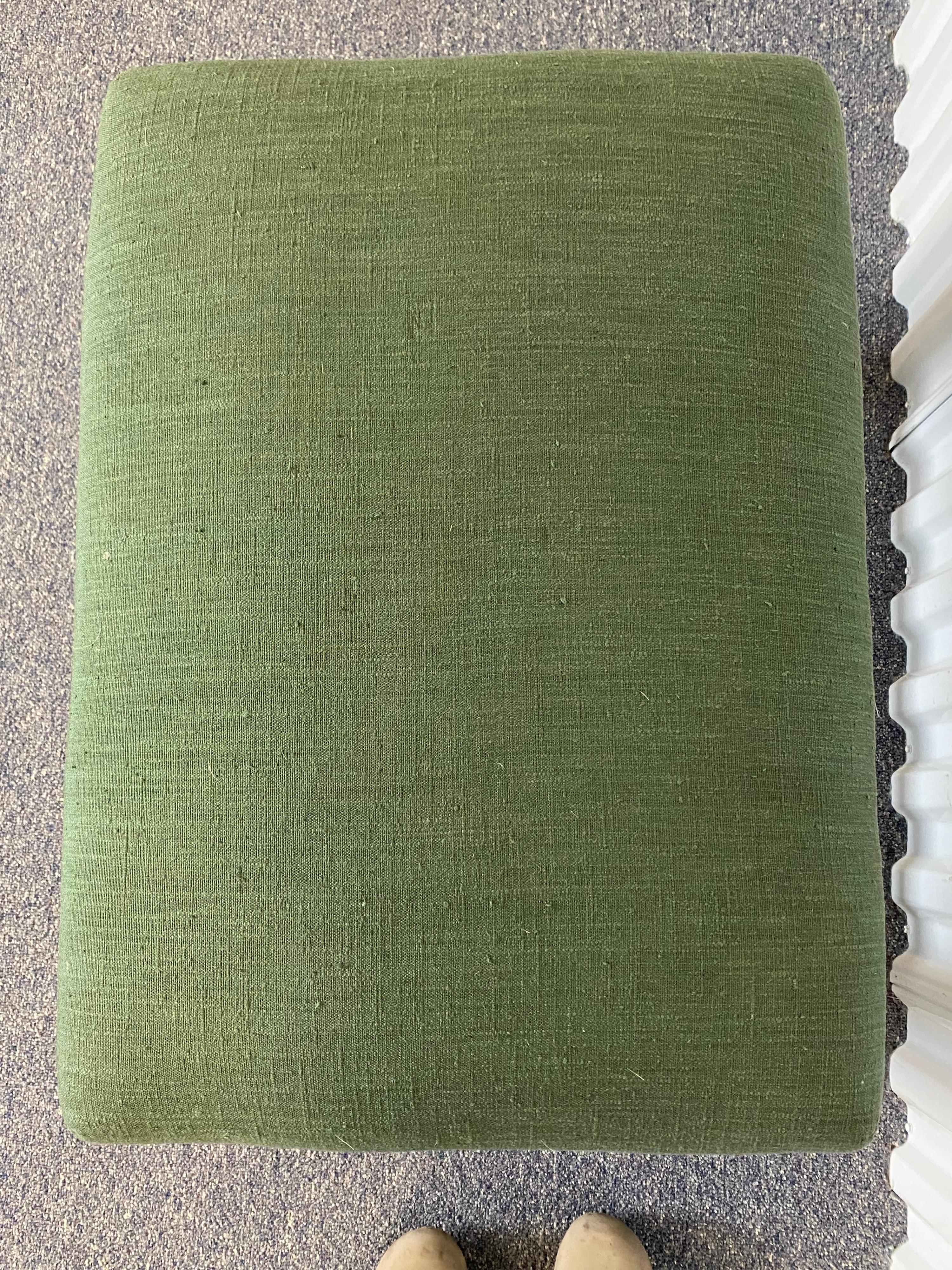 Custom Upholstered Green Linen Wrapped Stool For Sale 6