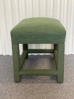 Custom Upholstered Green Linen Wrapped Stool
