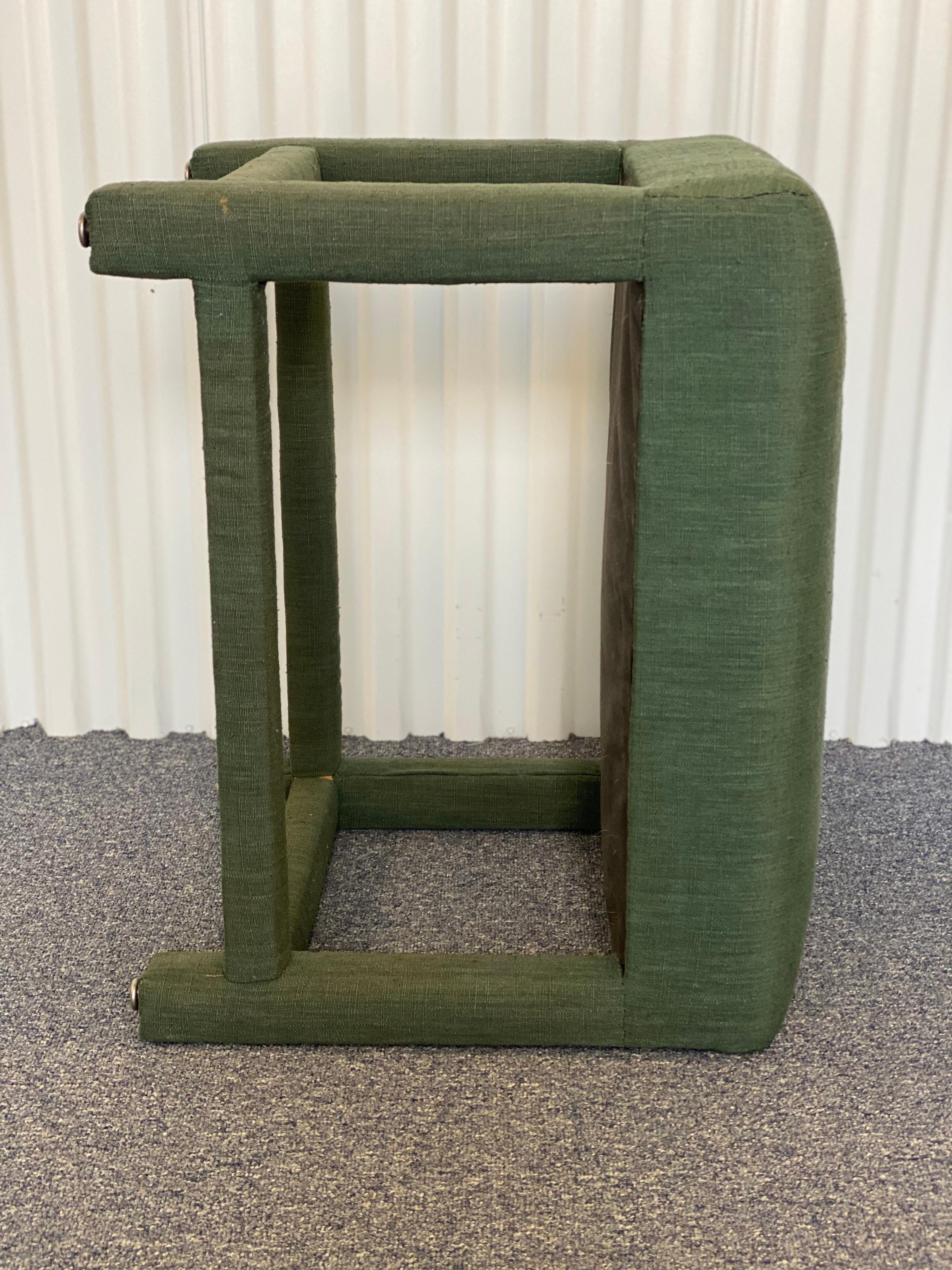 American Custom Upholstered Green Linen Wrapped Stool For Sale