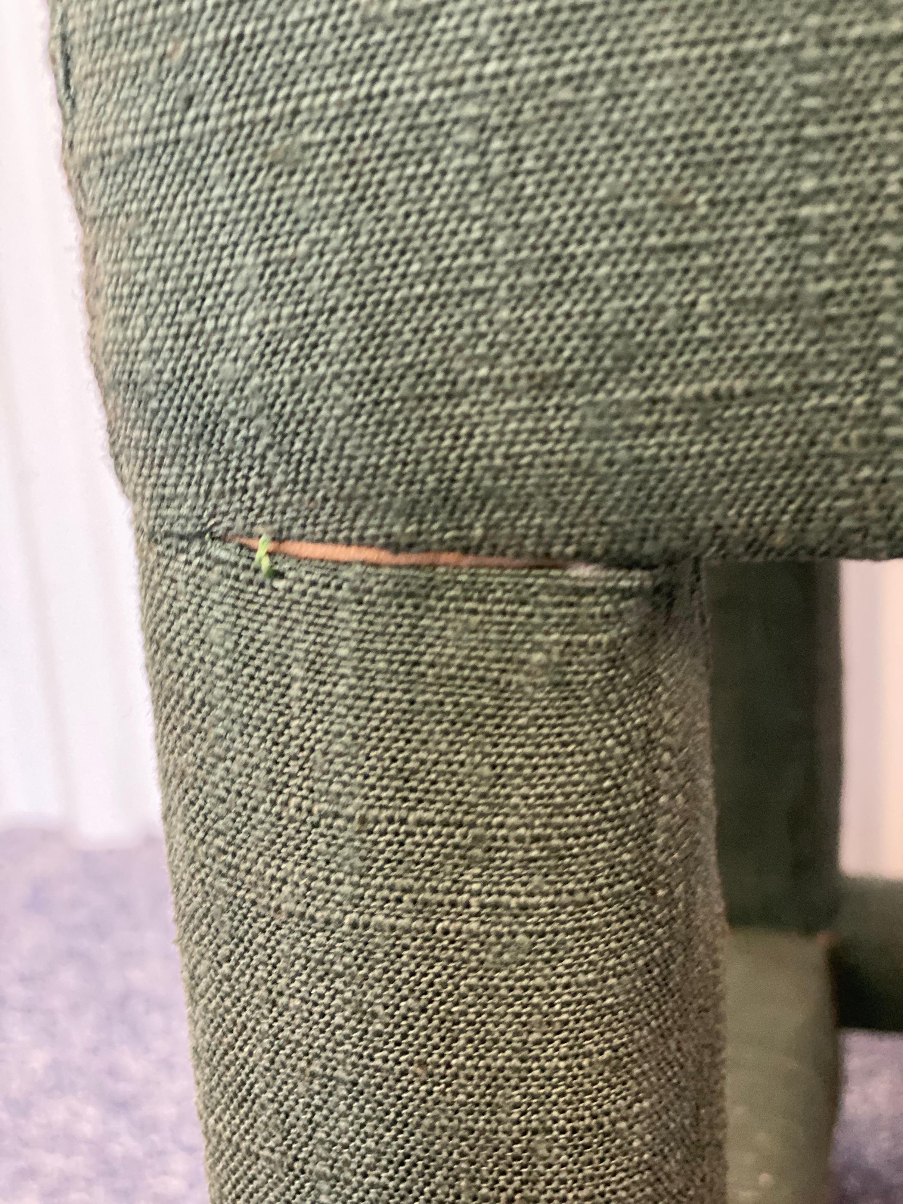 Custom Upholstered Green Linen Wrapped Stool For Sale 2