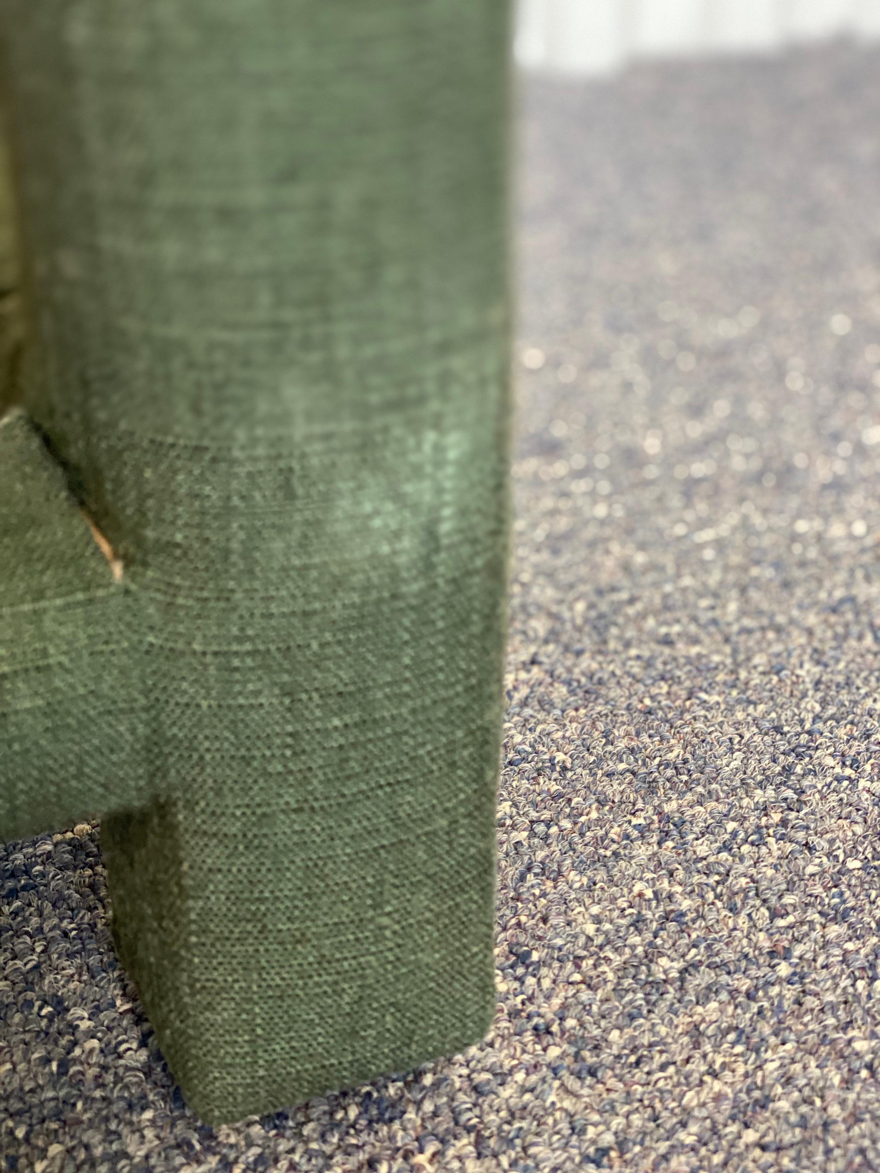 Custom Upholstered Green Linen Wrapped Stool For Sale 3
