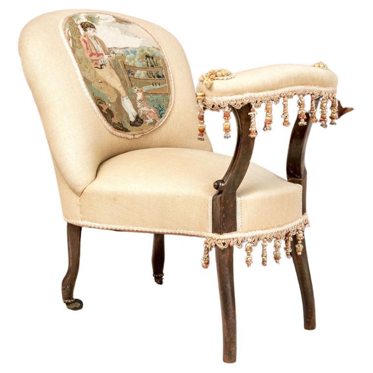 Custom Upholstered Mahogany Fireside Chair im Angebot