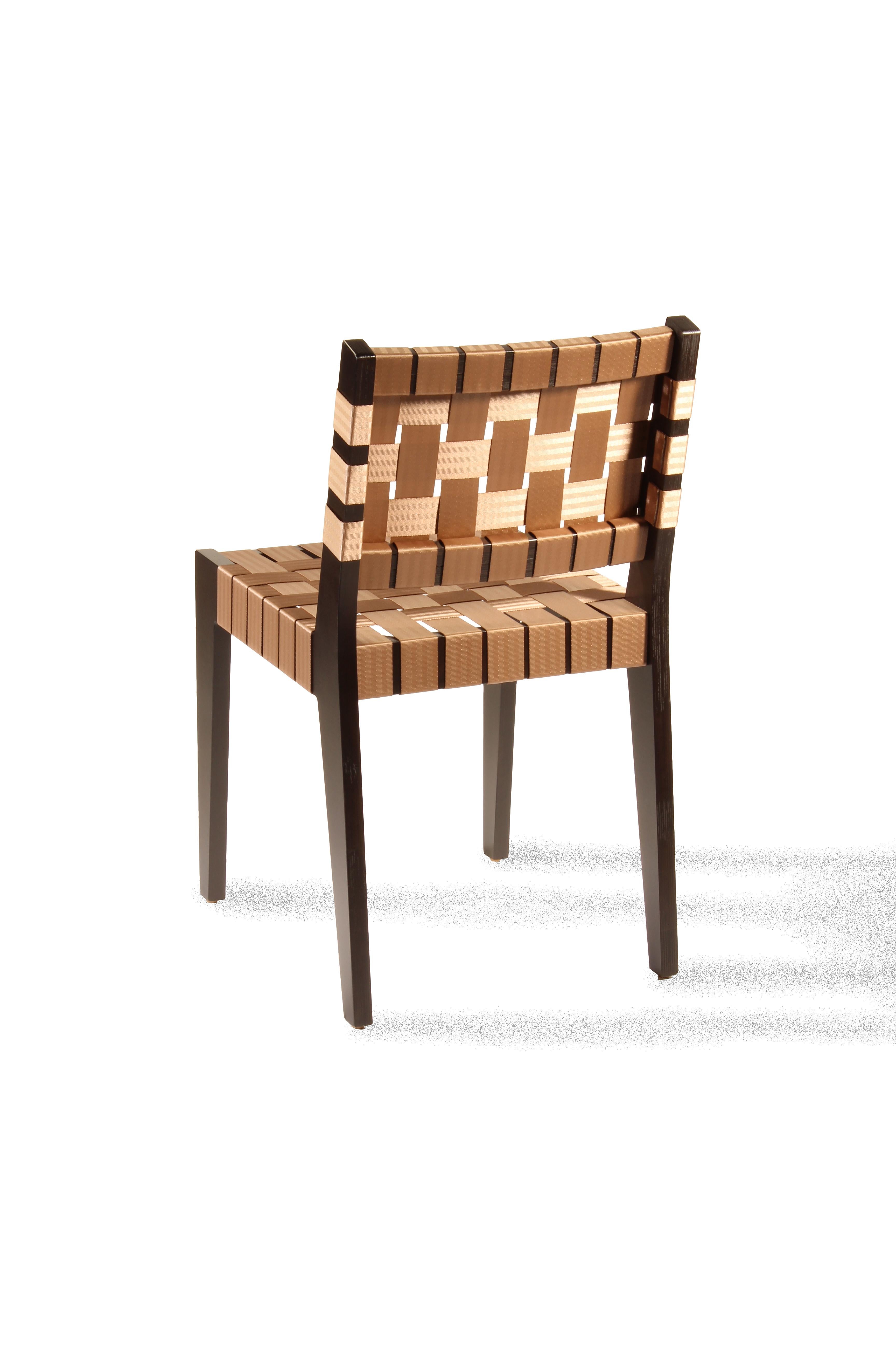 Birch Basket weave woven strap, fabric seat, Maple Side Chair. Made in USA by Danko For Sale
