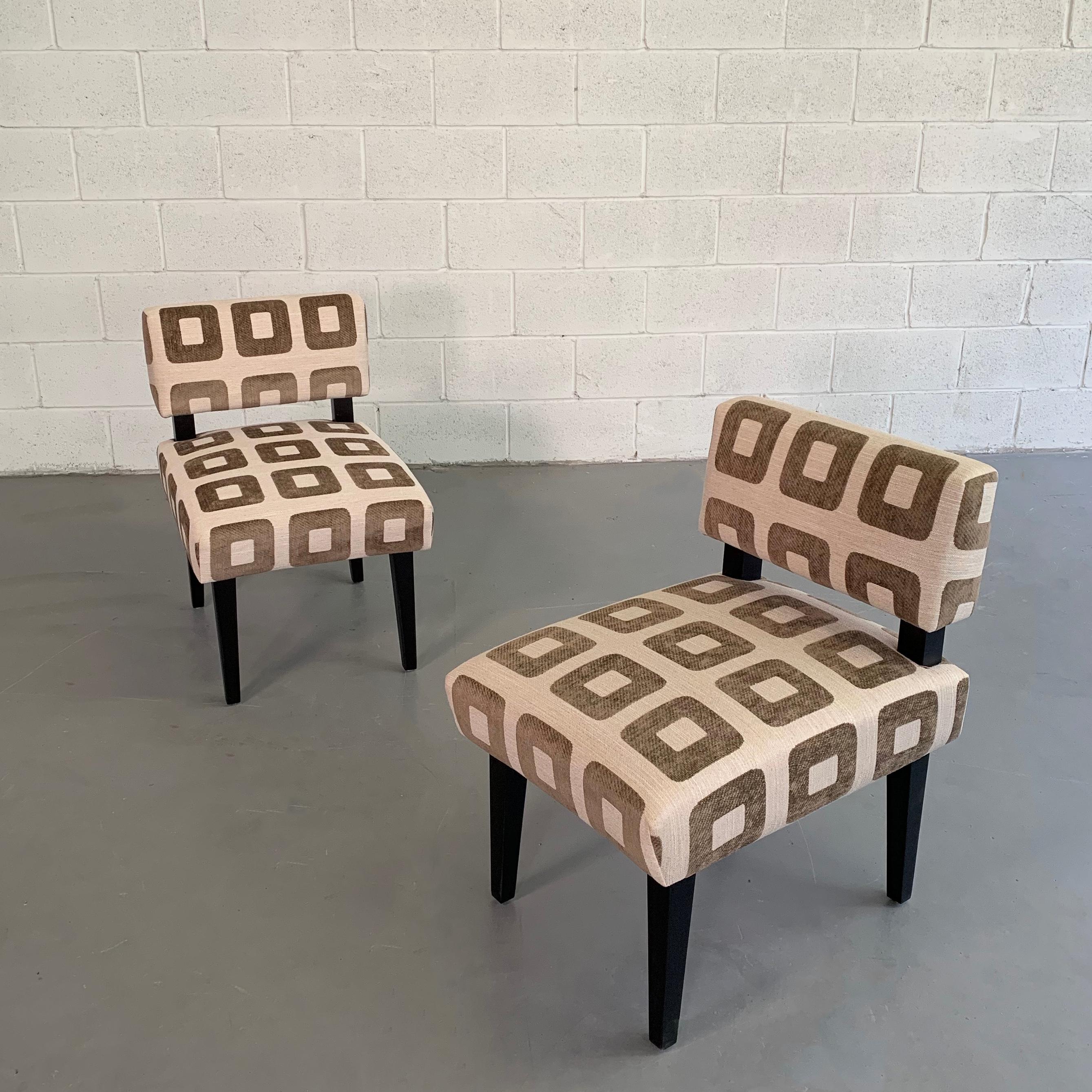 Mid-Century Modern Custom Upholstered Maple Slipper Chairs