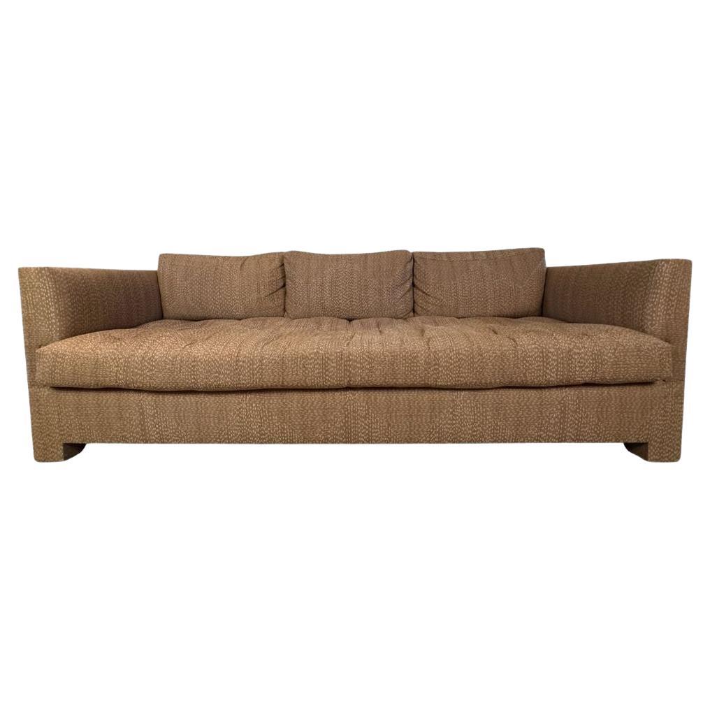 Custom Upholstered Milo Baughman Style Sofa in John Rosselli Mocha Brown Fabric