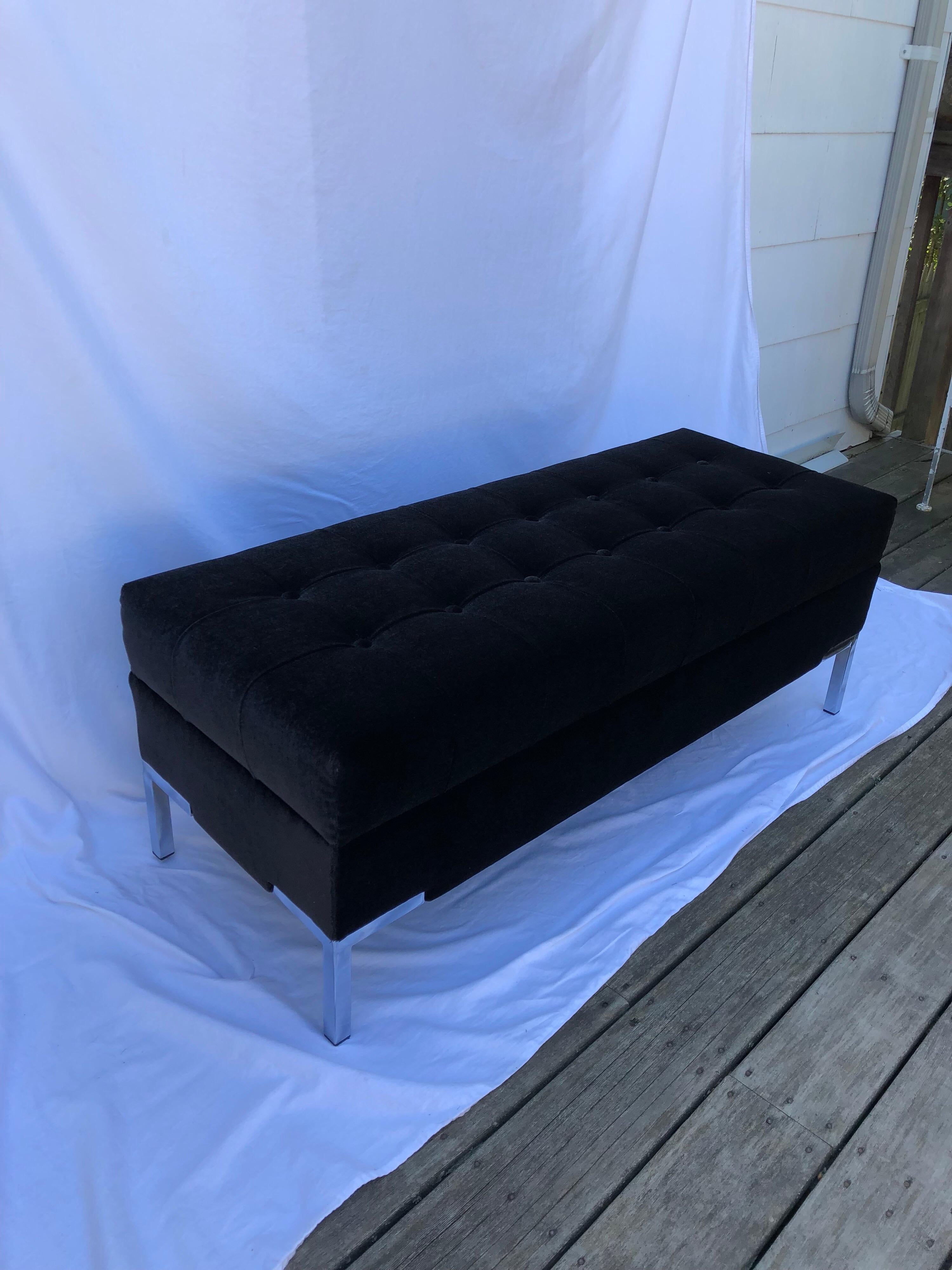 Mid-Century Modern Custom Upholstered Mohair Long Bench For Sale