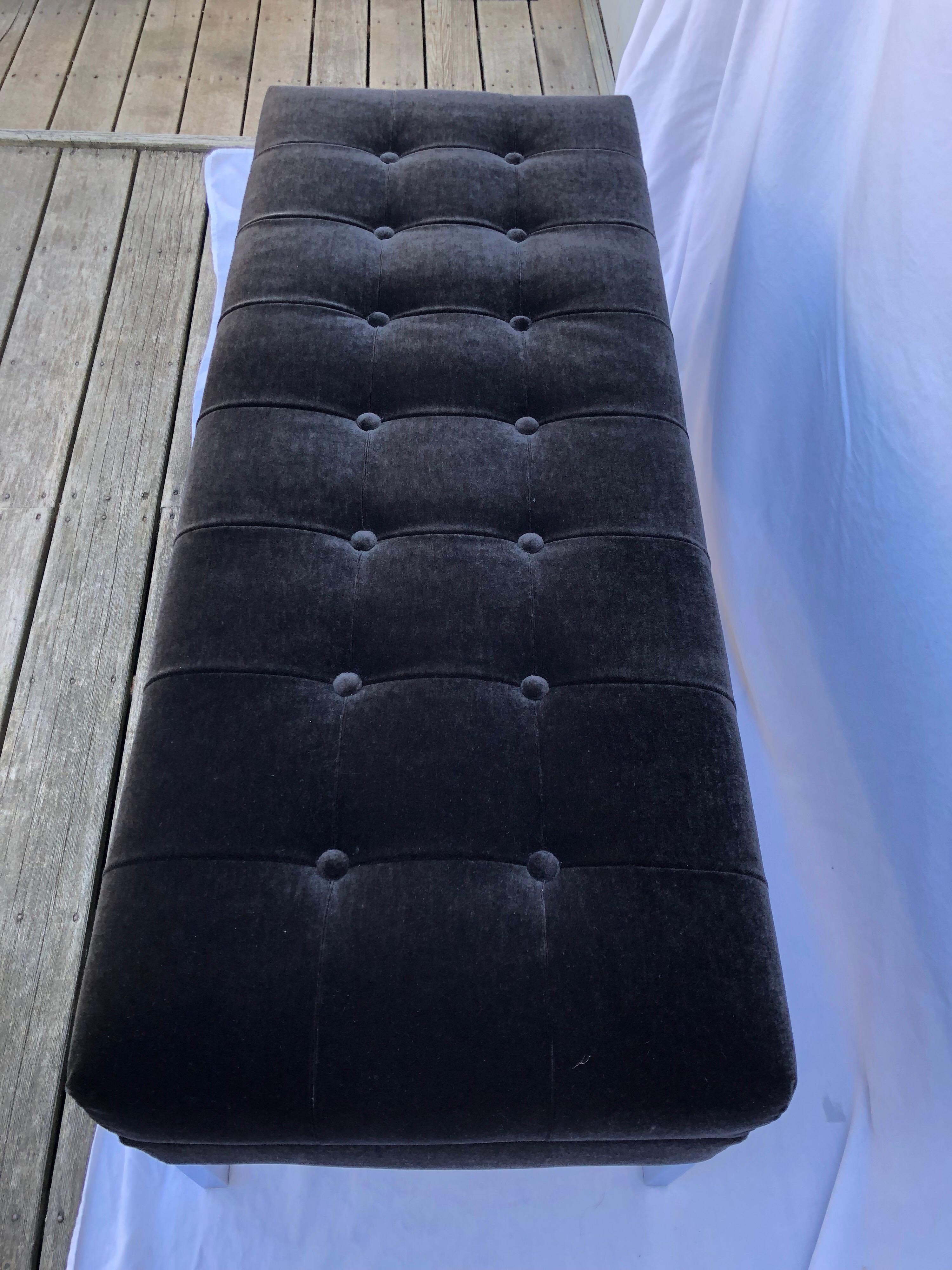 Contemporary Custom Upholstered Mohair Long Bench For Sale