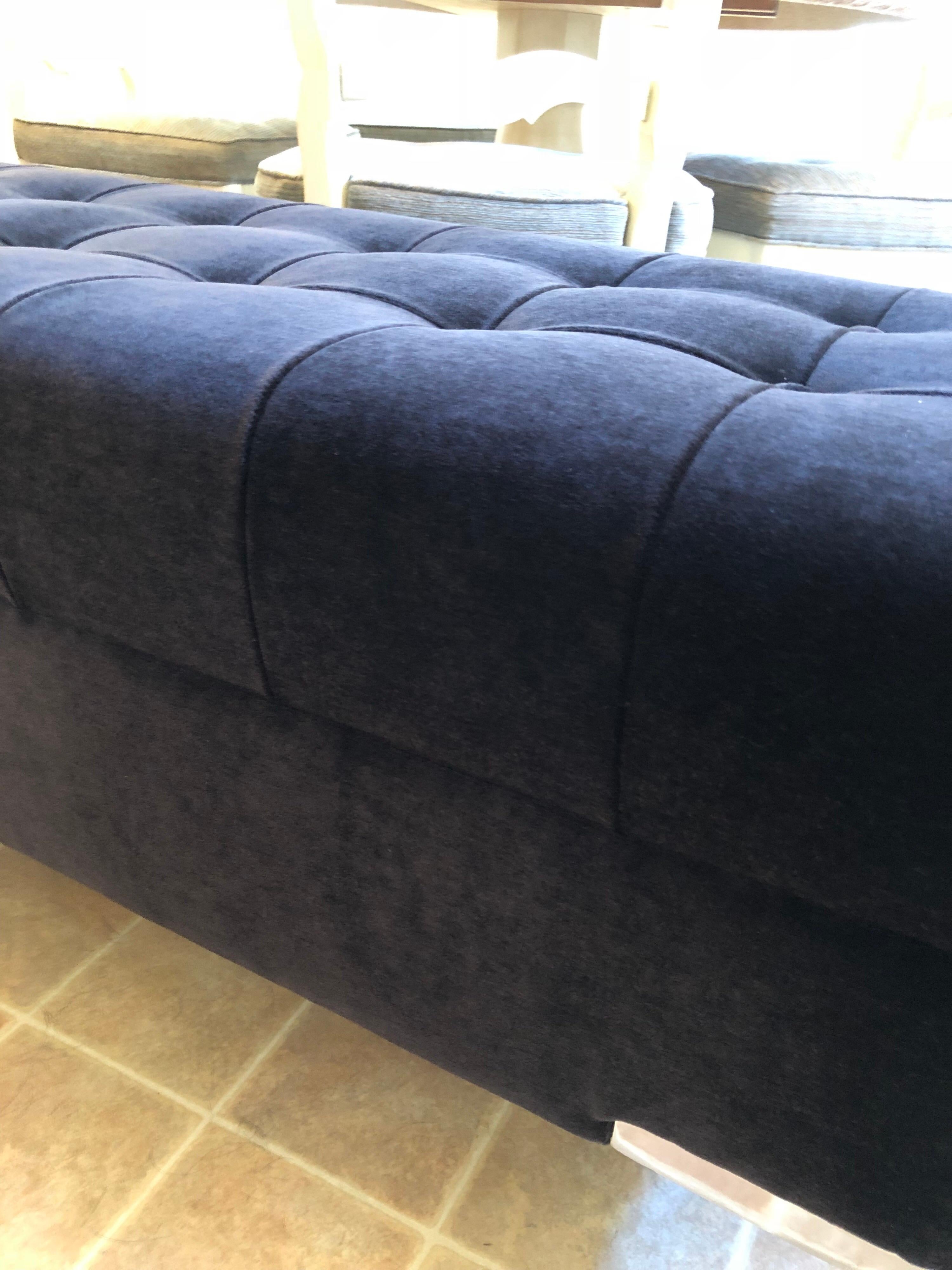 Nickel Custom Upholstered Mohair Long Bench For Sale