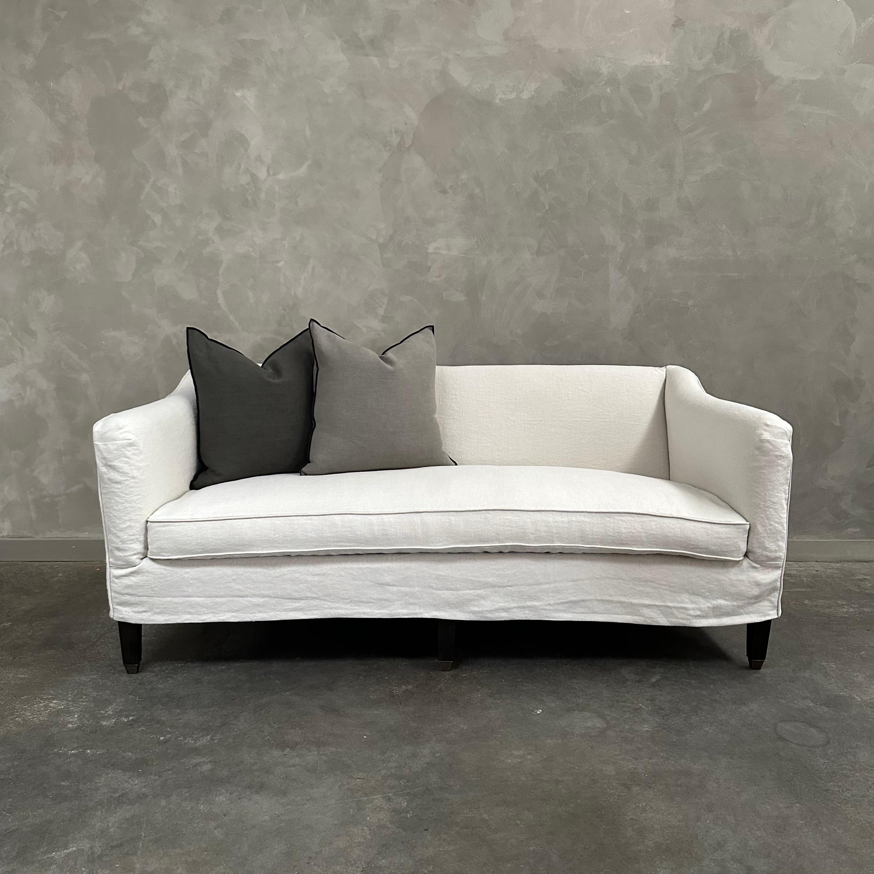 American Custom Upholstered or Slip Covered Sofa in Heavy Stone Washed Belgian Linen  For Sale