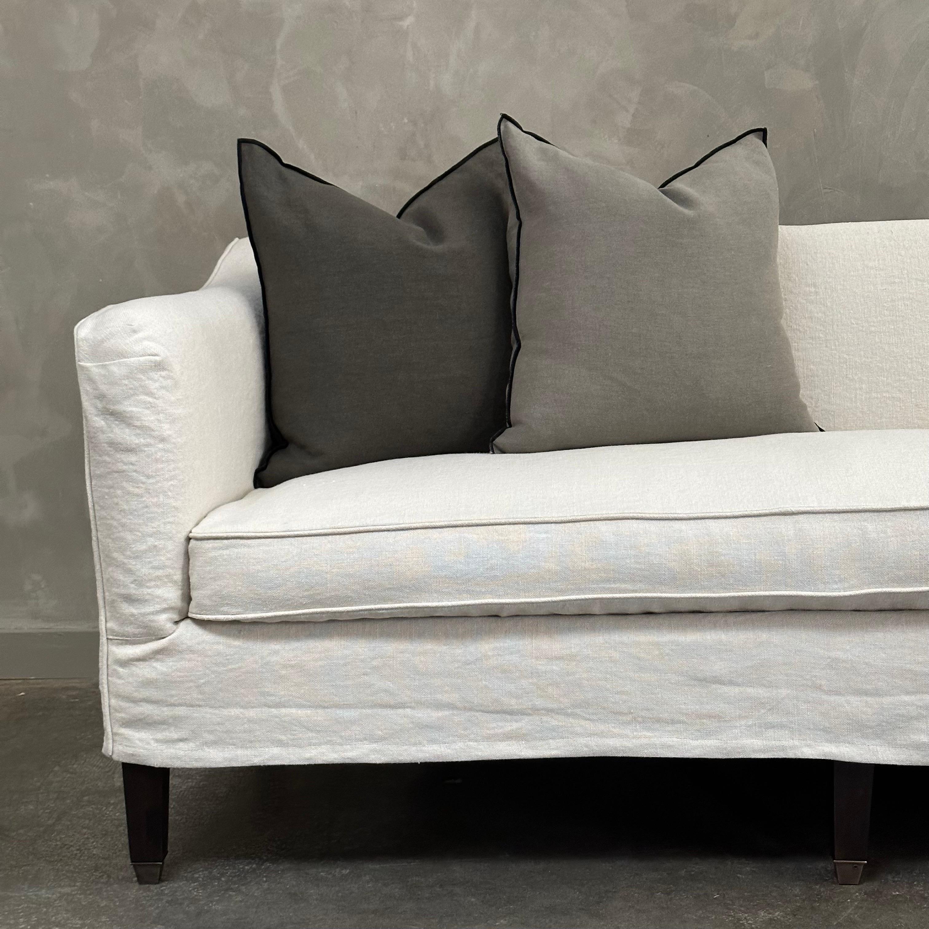 Contemporary Custom Upholstered or Slip Covered Sofa in Heavy Stone Washed Belgian Linen  For Sale