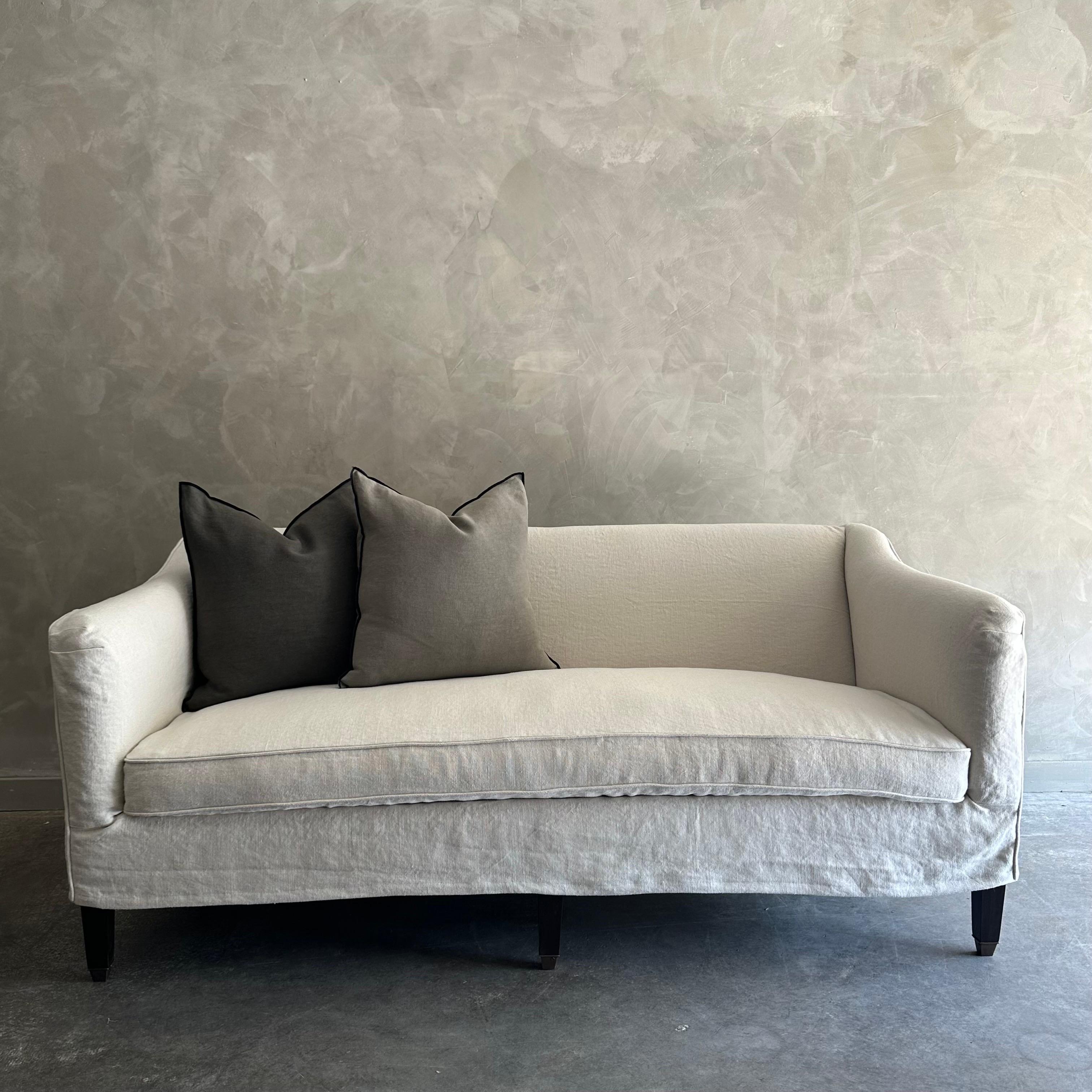 Custom Upholstered or Slip Covered Sofa in Heavy Stone Washed Belgian Linen  For Sale 1
