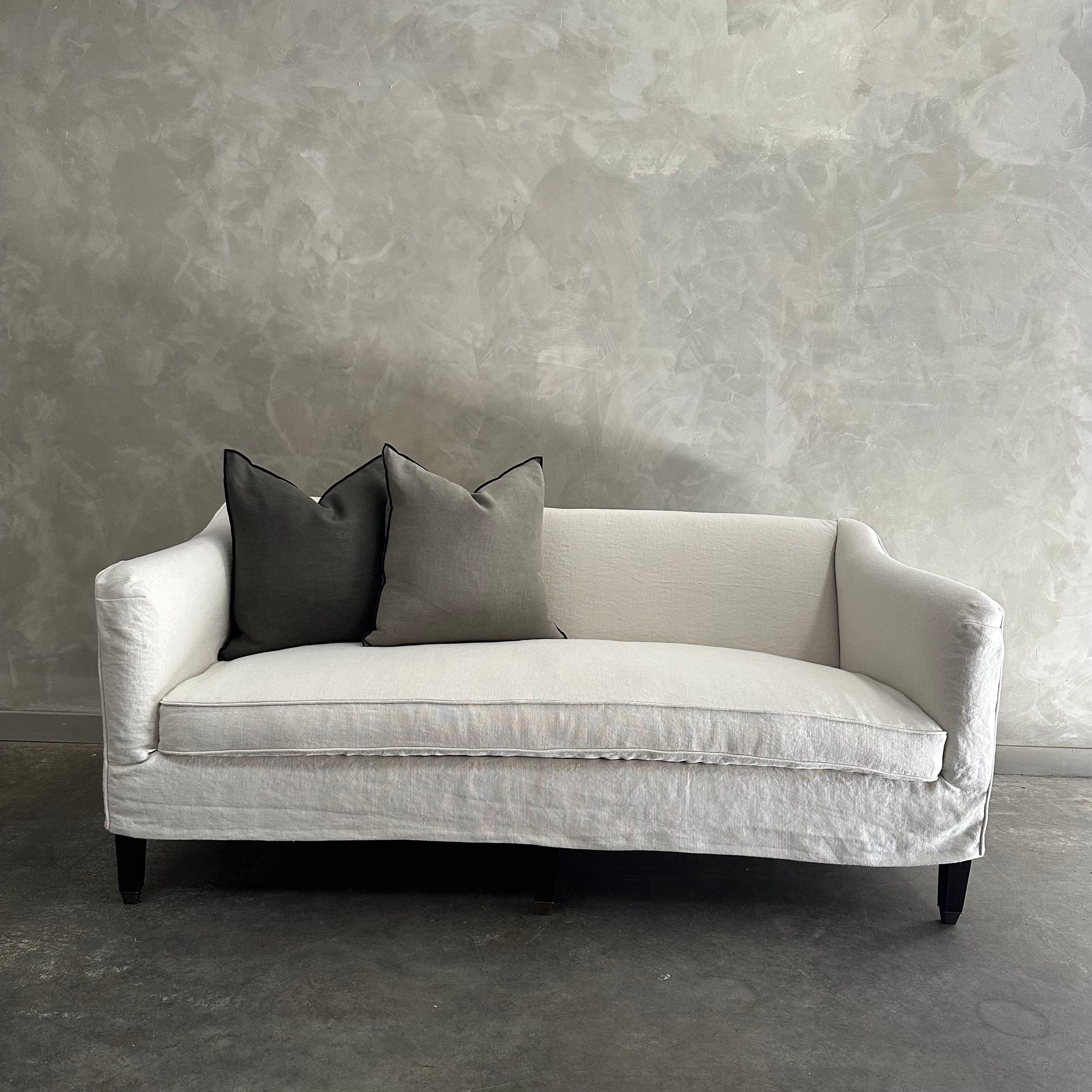 Custom Upholstered or Slip Covered Sofa in Heavy Stone Washed Belgian Linen  For Sale 2