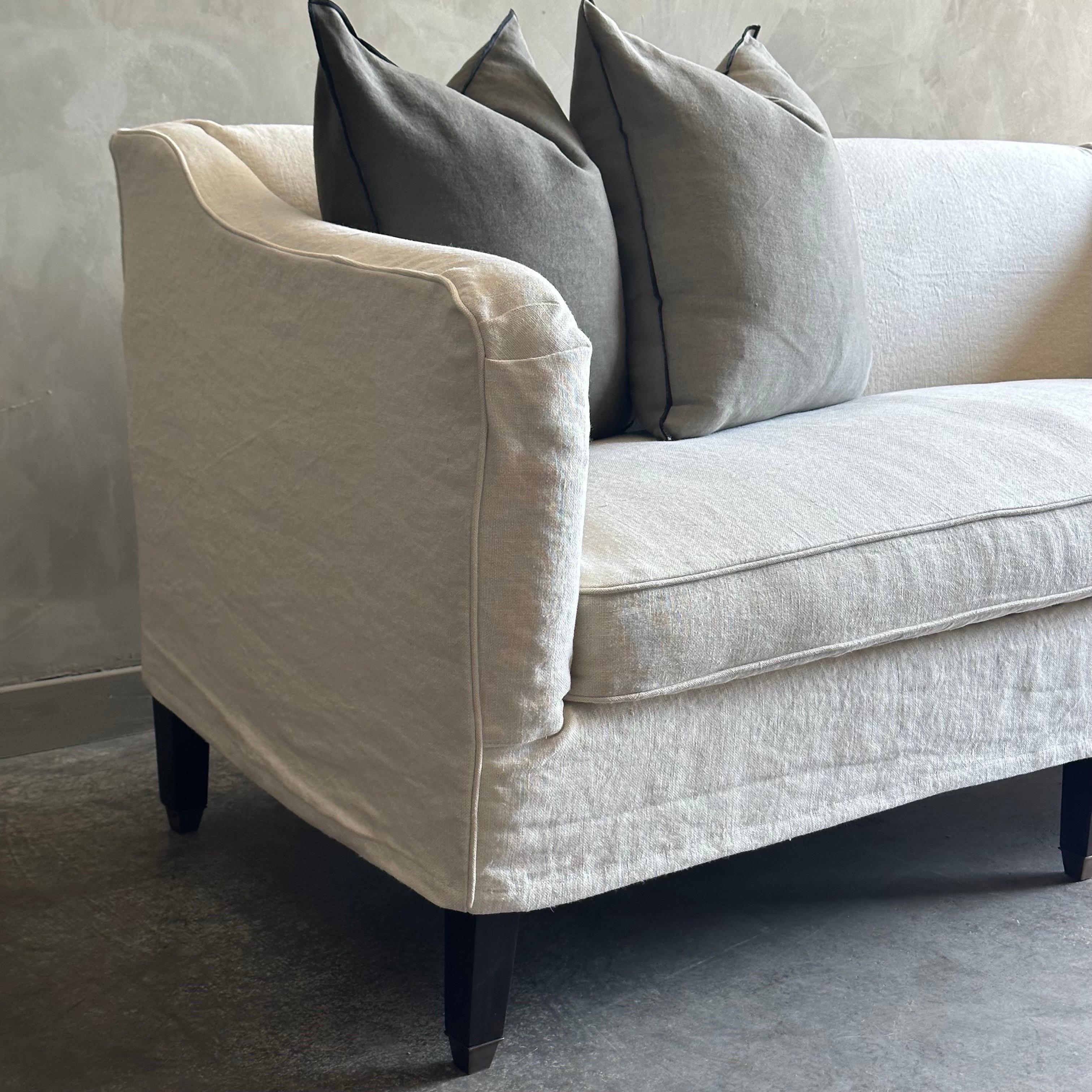Custom Upholstered or Slip Covered Sofa in Heavy Stone Washed Belgian Linen  For Sale 3