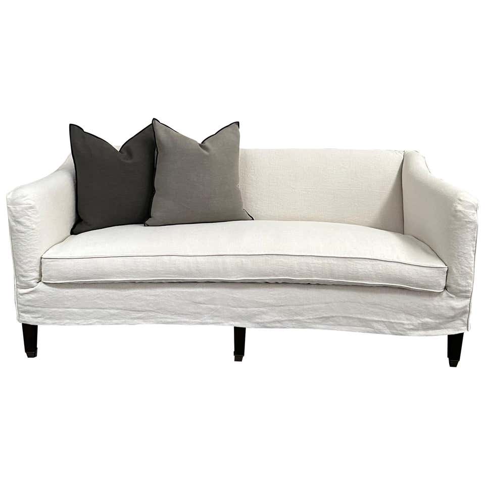 Washed Out Ruddin Rudin Belgian Linen Sofa with Down Wrapped Seat Cushion in Cafe Noir ...