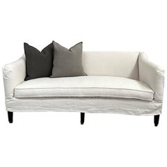 Custom Upholstered or Slip Covered Sofa in Heavy Stone Washed Belgian Linen