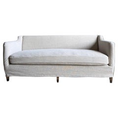Custom Upholstered or Slip Covered Sofa in Heavy Stone Washed Belgian Linen