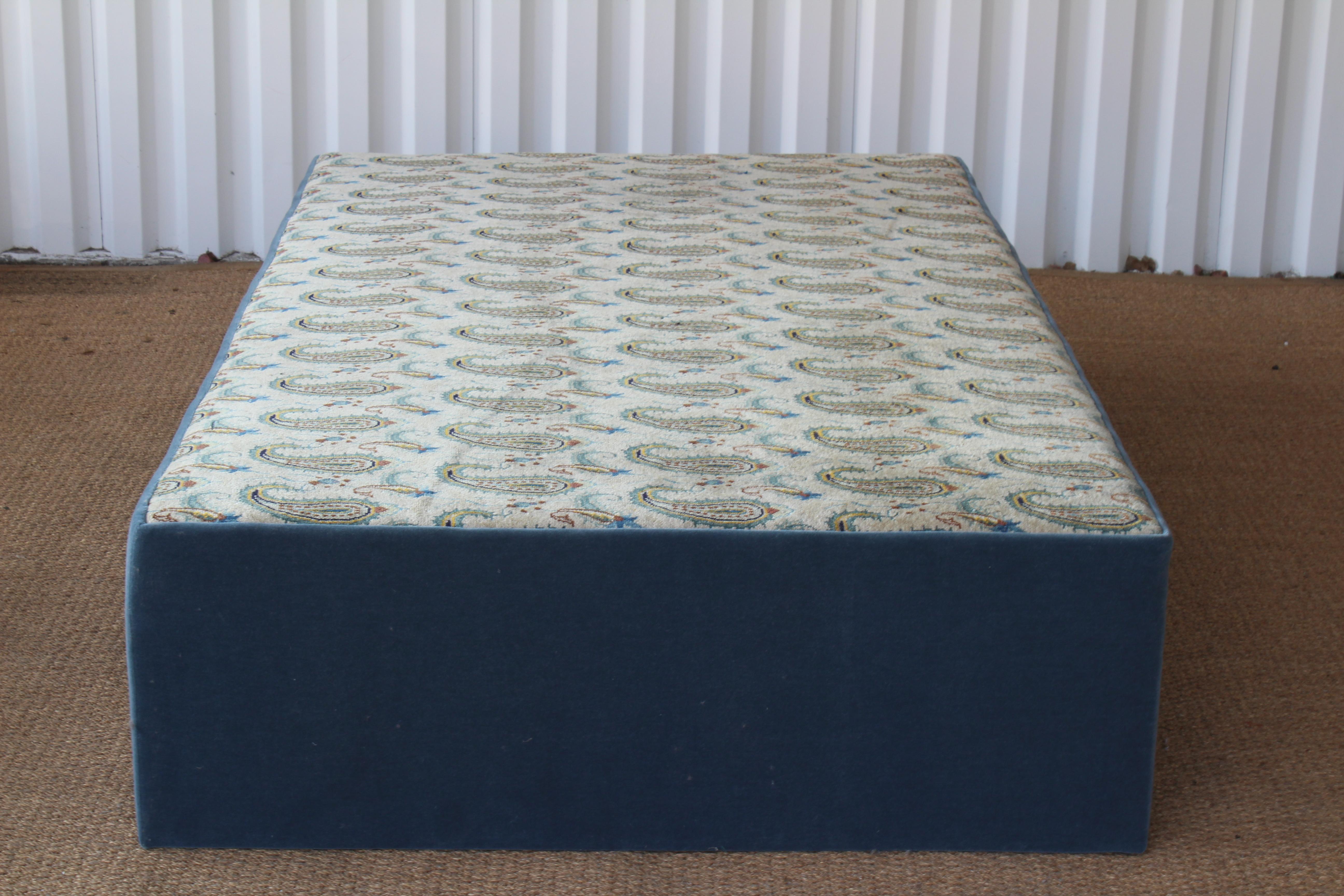 North American Custom Upholstered Ottoman with Mohair Boxing