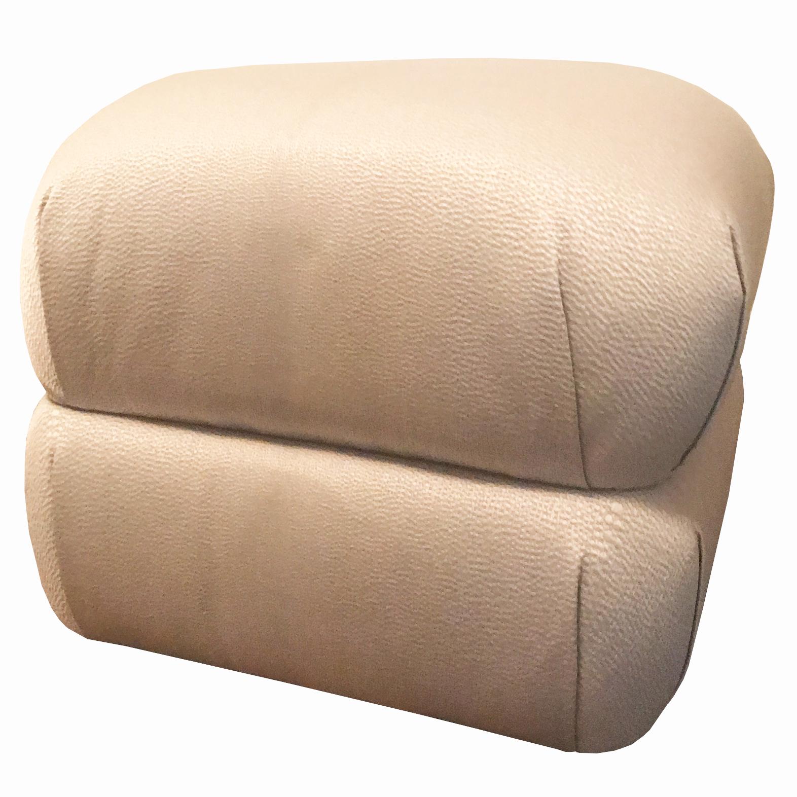 American Custom Upholstered Pouf Ottomans in Gray or COM For Sale