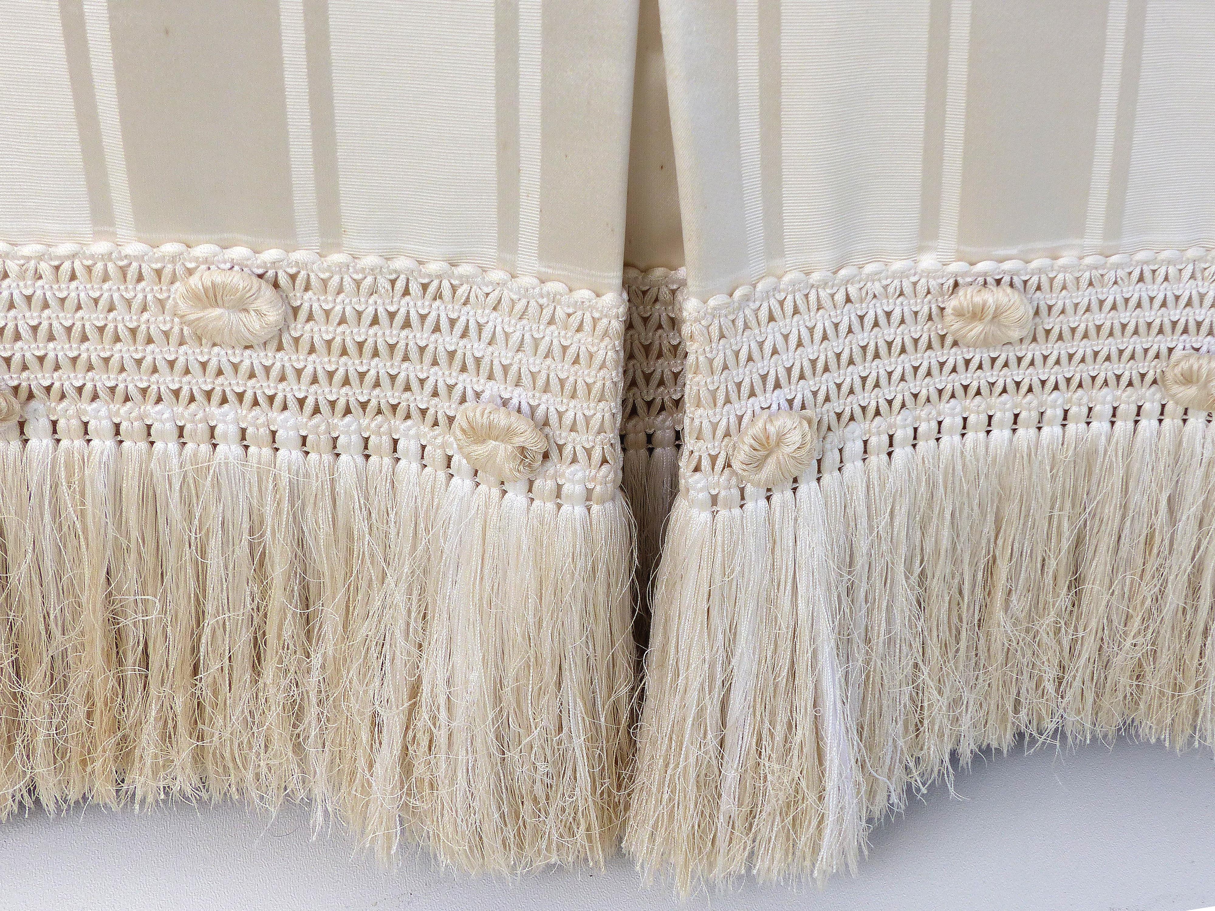 20th Century Custom Upholstered Slipper Chairs with Trim and Tassels, Pair