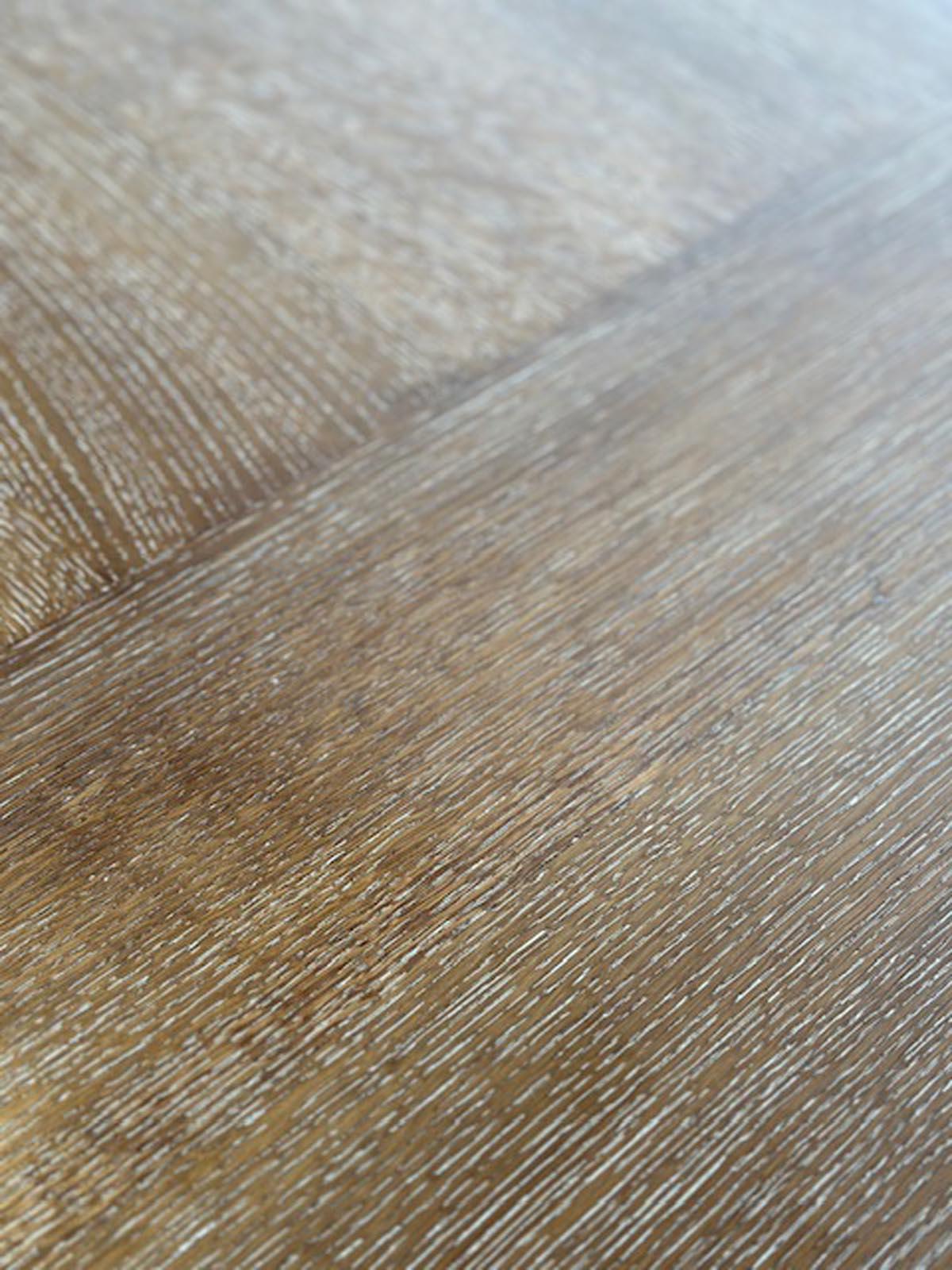 Custom V Stretcher Table In Cerused Rift Oak by Dos Gallos Studio For Sale 10