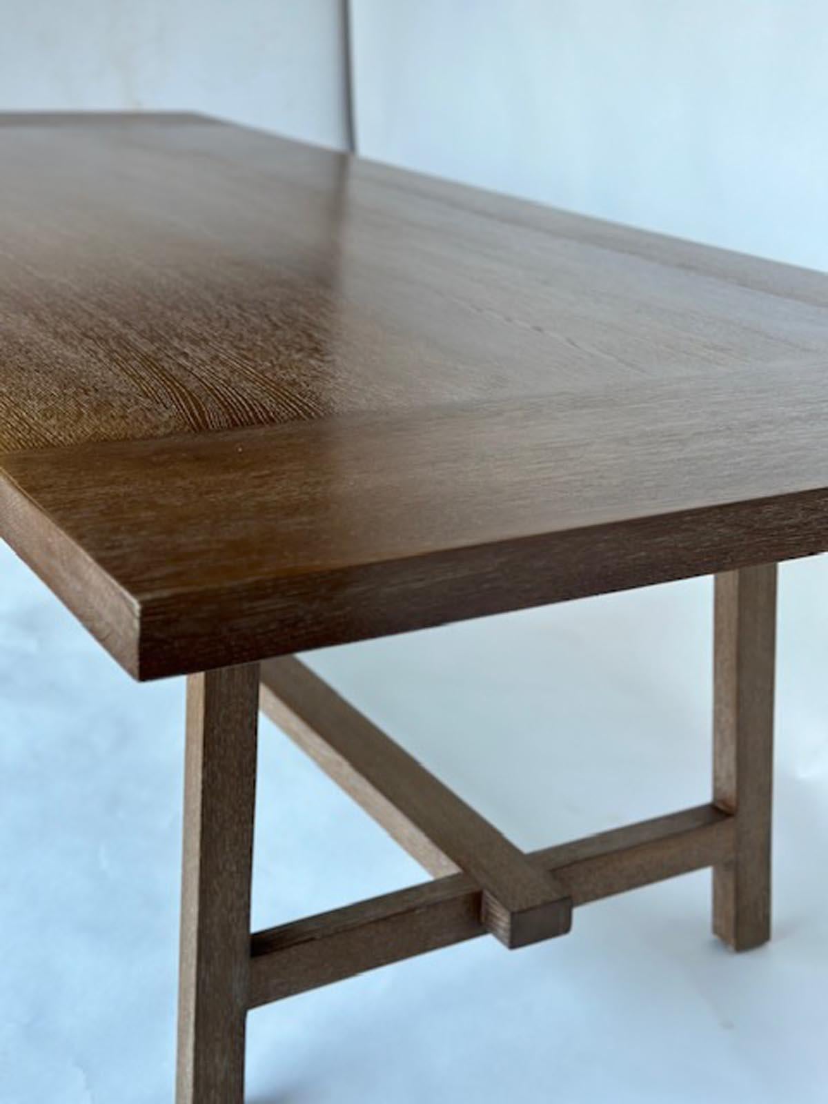 Modern Custom V Stretcher Table In Cerused Rift Oak by Dos Gallos Studio For Sale