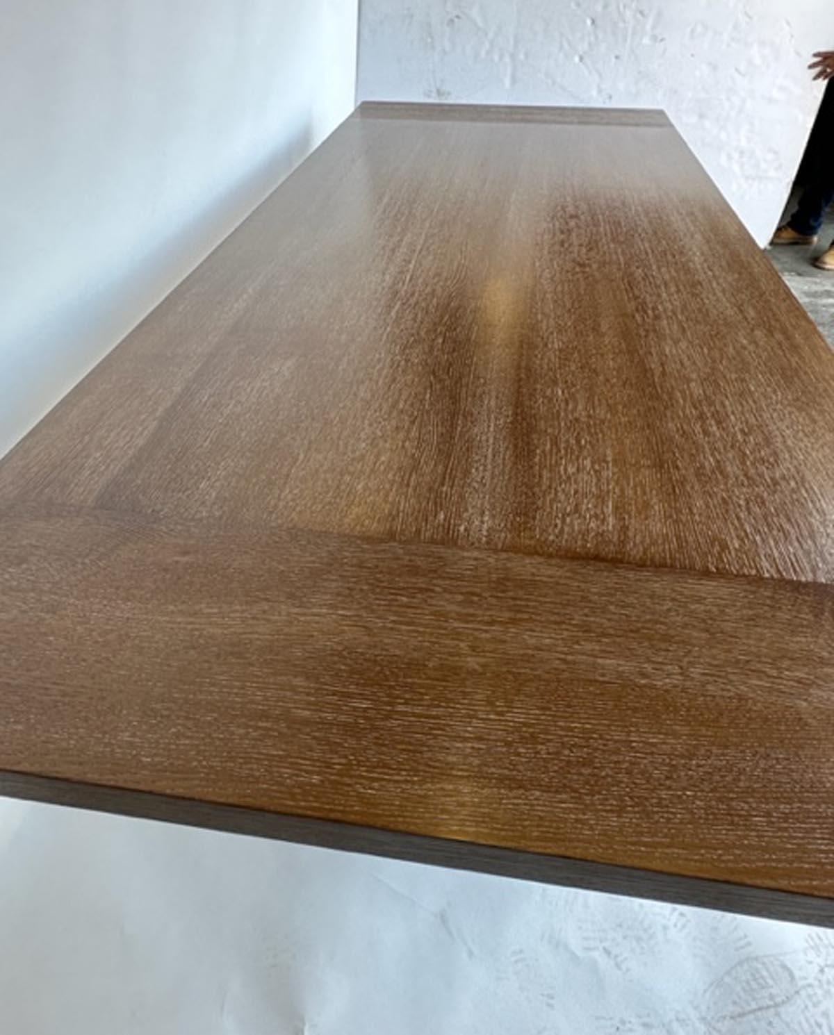 Custom V Stretcher Table In Cerused Rift Oak by Dos Gallos Studio For Sale 2