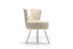 Custom Vanity Stool in Ivory Cream Shearling with Leather Trim