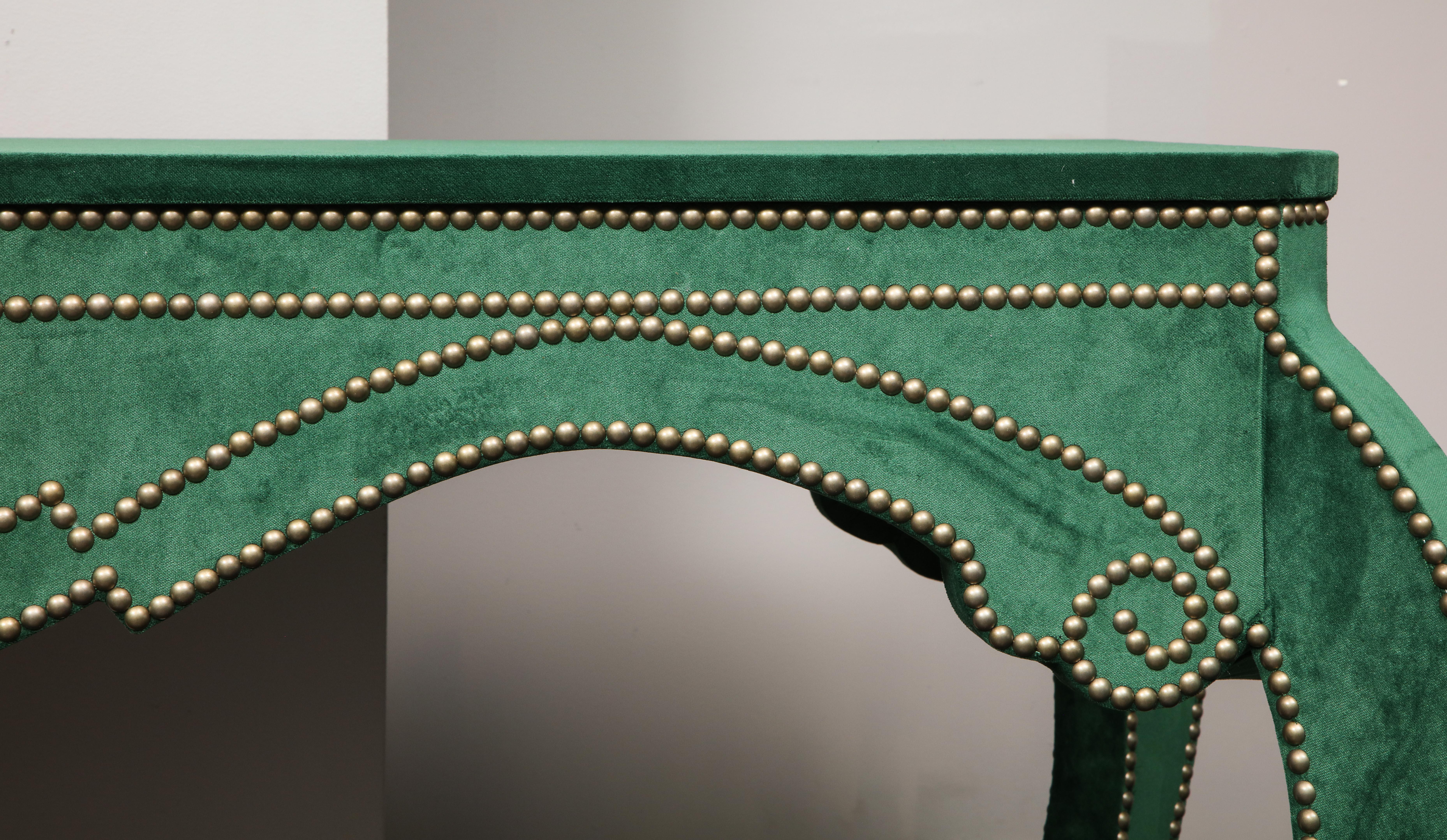 Contemporary Velvet Console with Antique Brass Nailheads