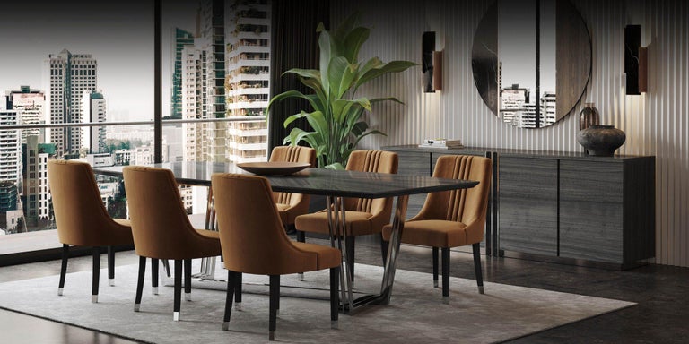Chair Dining Inox Color Custom Velvet Dining Chair with Channel Tufted Detailing For Sale at ...