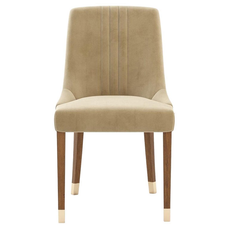 Custom Velvet Dining Chair with Channel Tufted Detailing For Sale at
