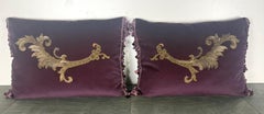 Custom Velvet Pillows with 19th Century French Metallic Embroidered Appliqués