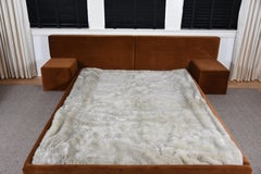 Custom Velvet Upholstered Queen platform bed with side tables