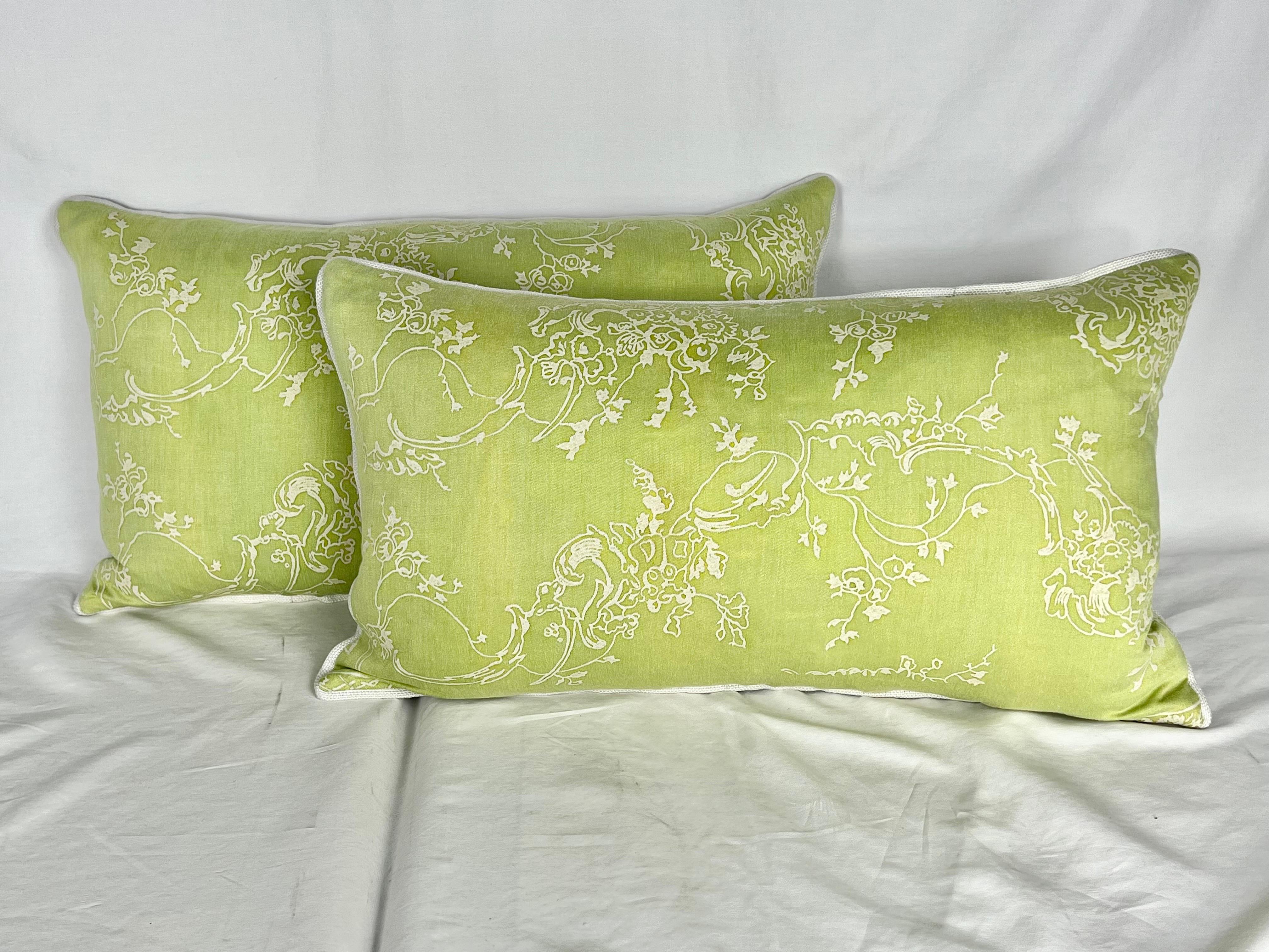 Italian Custom Venezianina Patterned Sulphur Green Fortuny Pillows