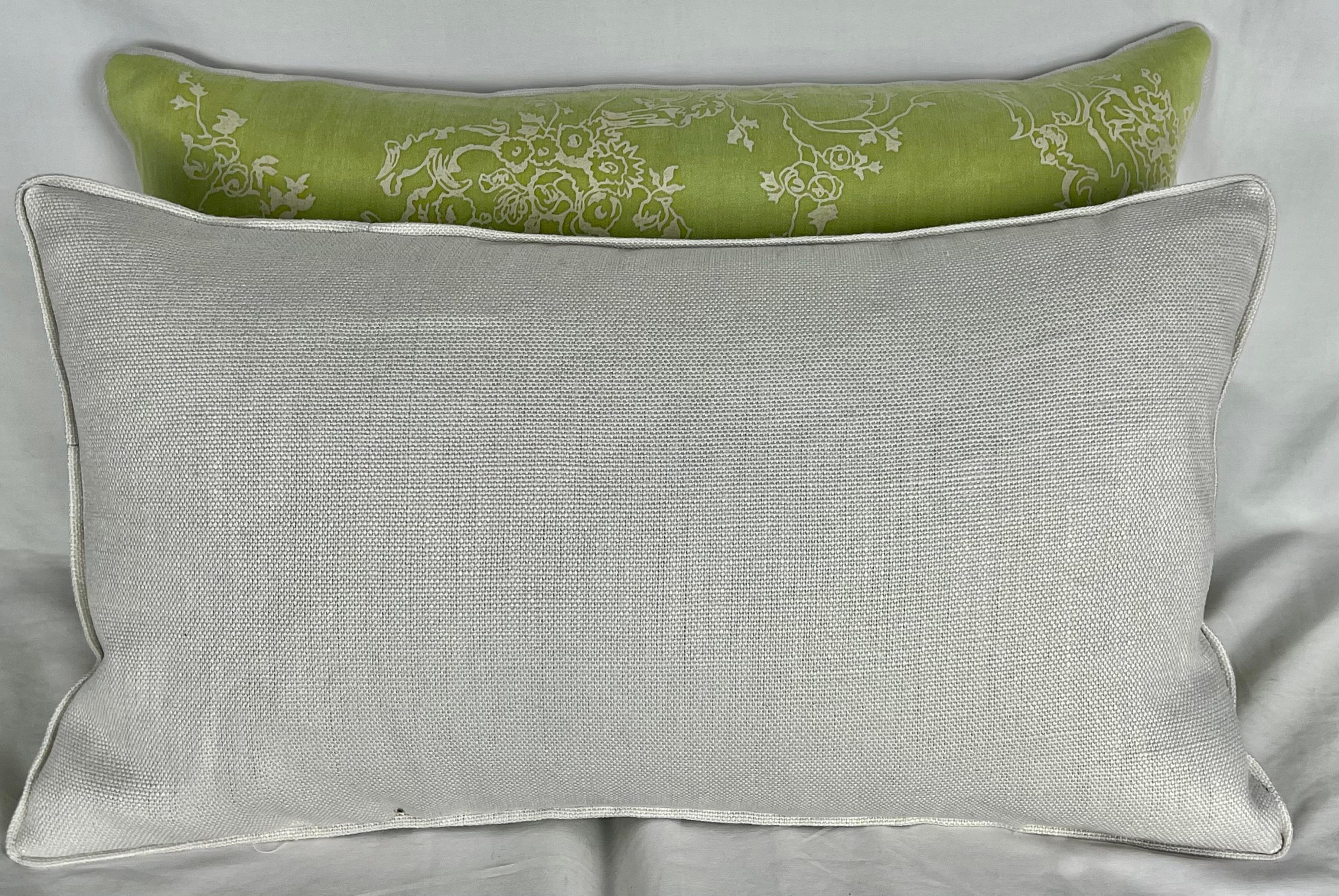 Custom Venezianina Patterned Sulphur Green Fortuny Pillows In Excellent Condition In Los Angeles, CA
