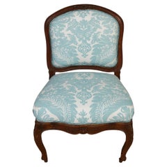 Custom Venise Upholstered French Slipper Chair With Carved Wood Frame