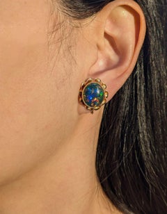 Custom Vintage Australian Black Opal Triplet 18ct Gold Earrings/Pendant/Cufflink