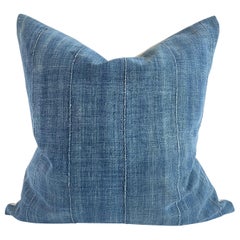 CUSTOM Vintage Denim Blue Mali Textile Pillow with Down Inserts