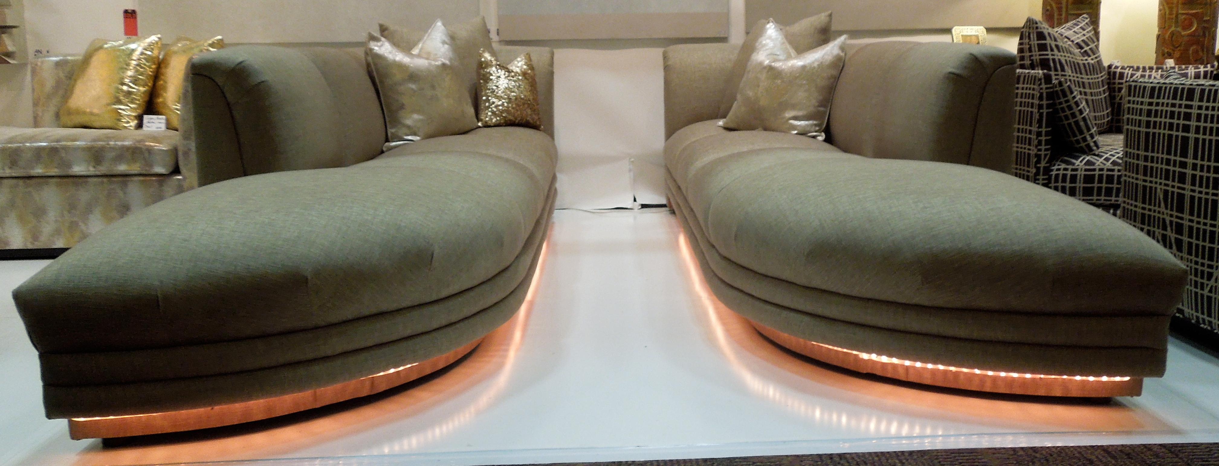 Pair of Taupe Linen Modern Sofas from Steve Chase Residence, Illuminated! For Sale 4