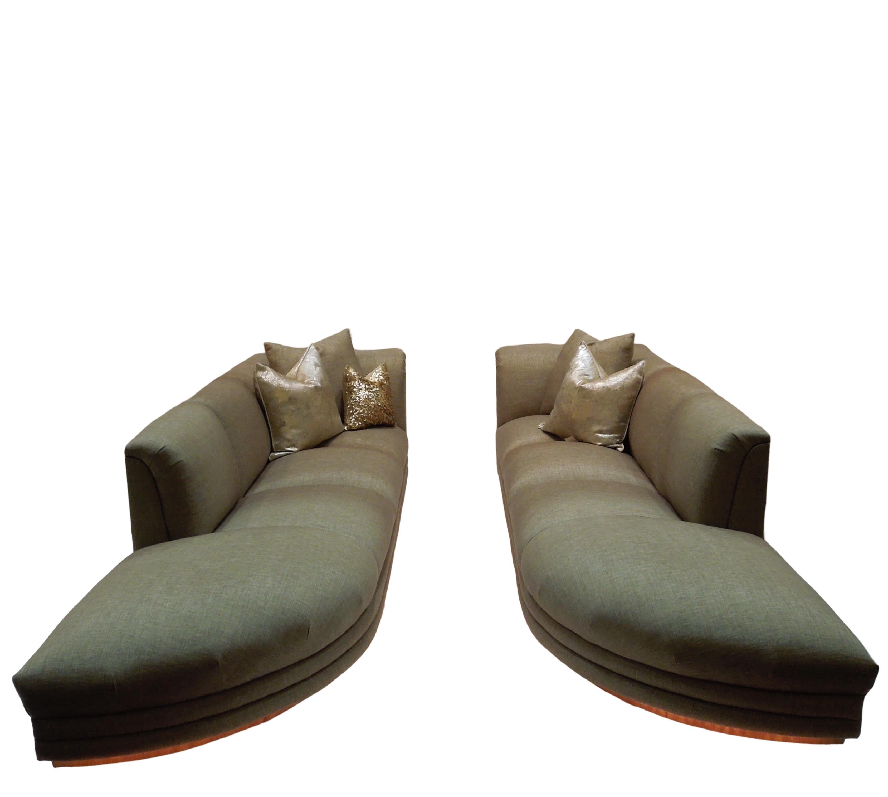 North American Pair of Taupe Linen Modern Sofas from Steve Chase Residence, Illuminated! For Sale