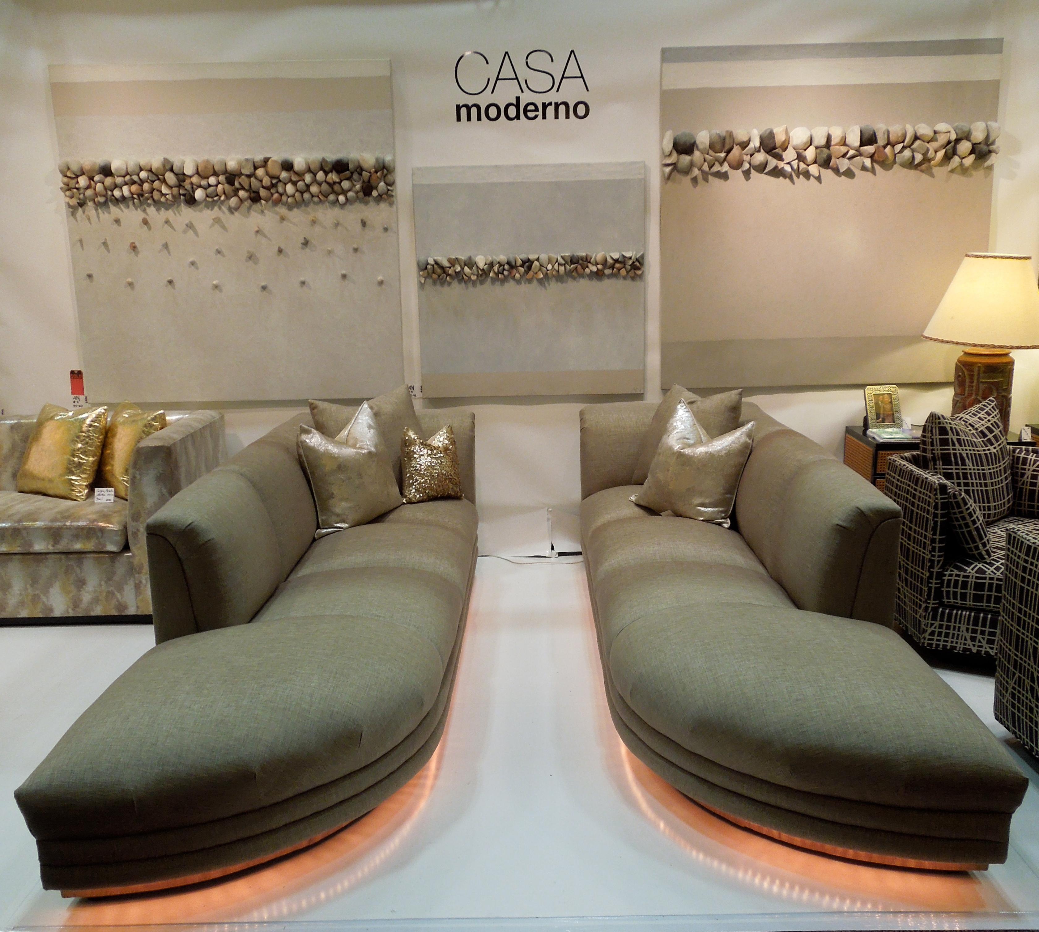 Pair of Taupe Linen Modern Sofas from Steve Chase Residence, Illuminated! In Good Condition For Sale In Palm Springs, CA