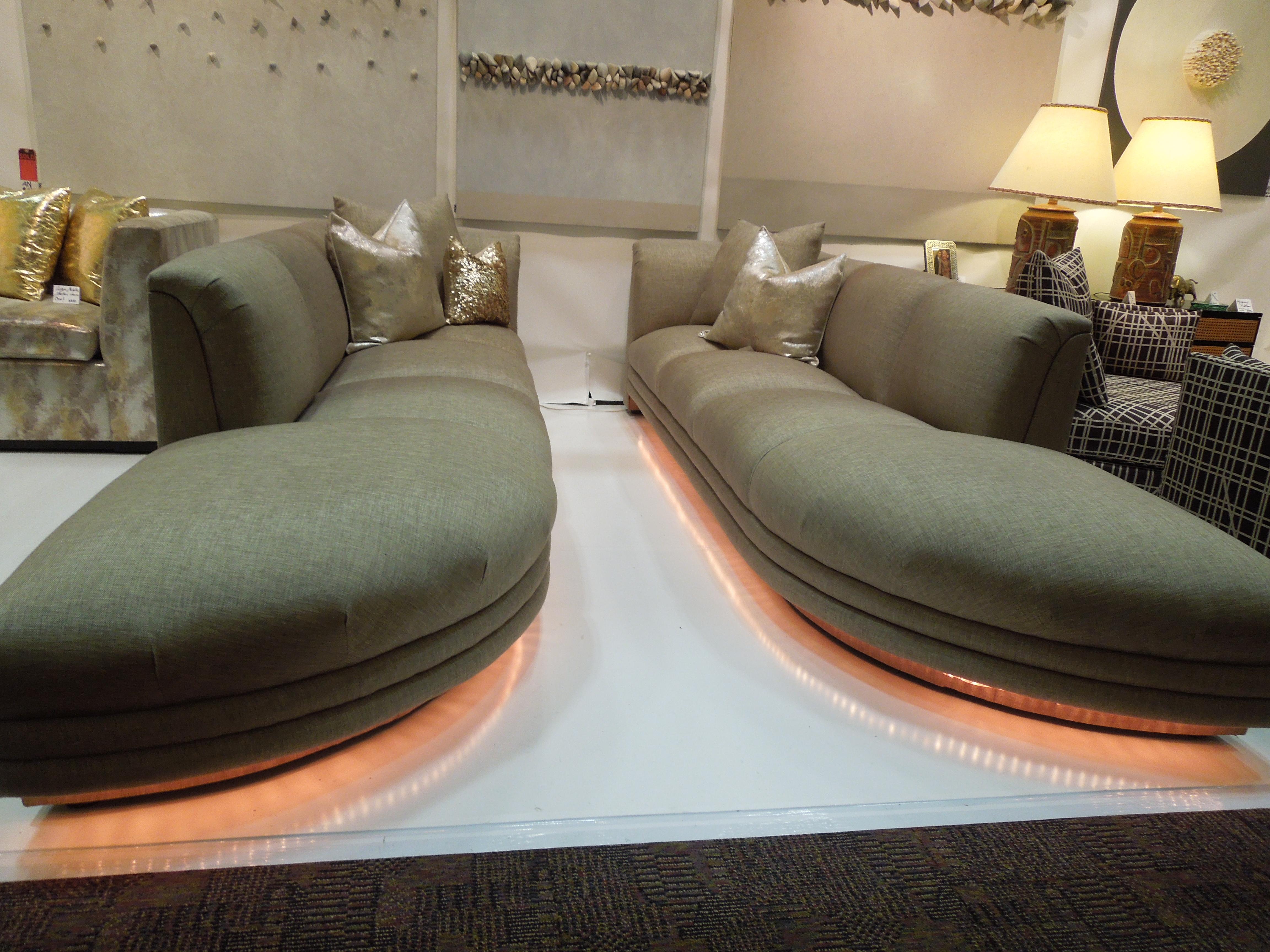 Late 20th Century Pair of Taupe Linen Modern Sofas from Steve Chase Residence, Illuminated! For Sale