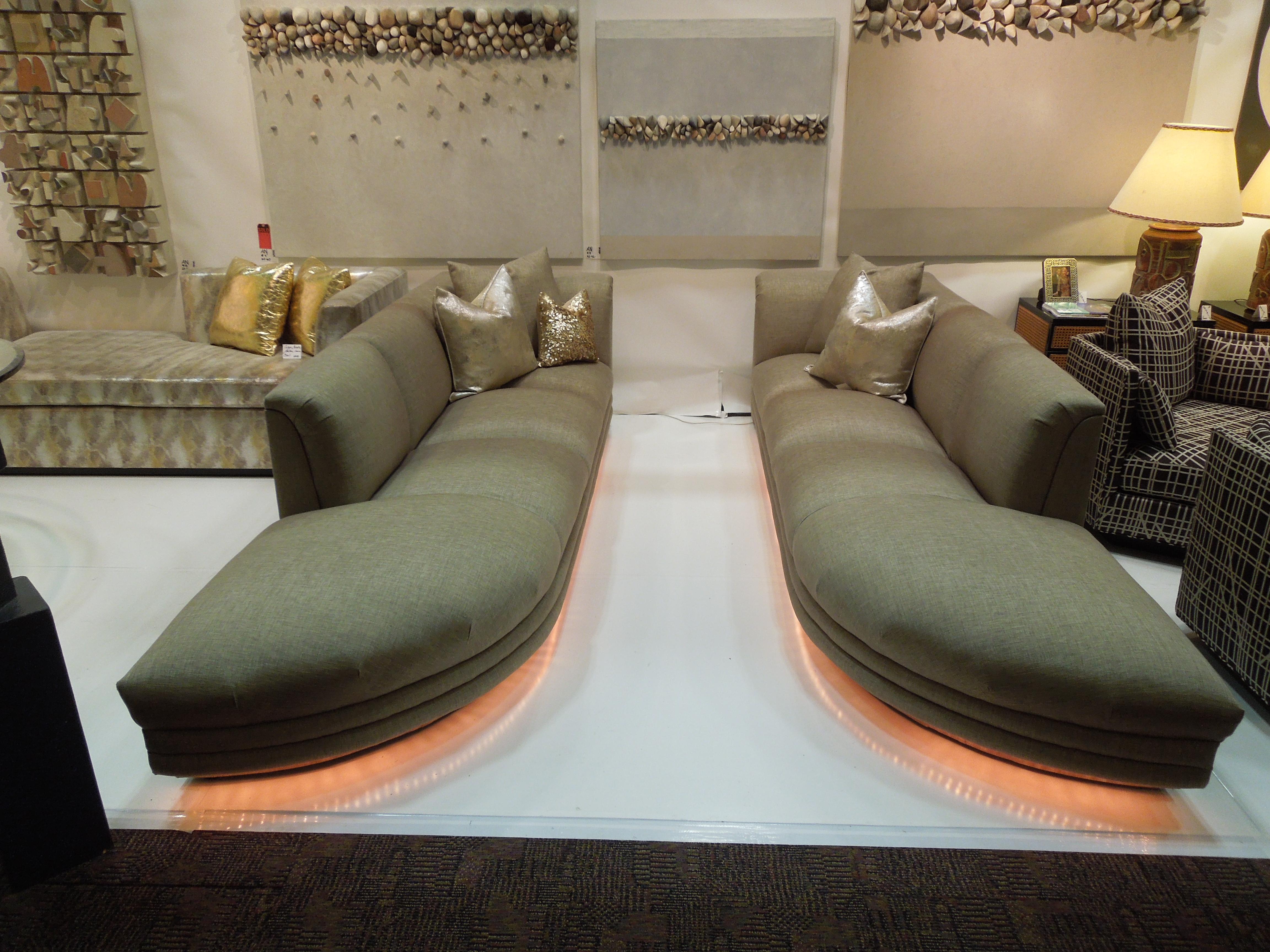 Pair of Taupe Linen Modern Sofas from Steve Chase Residence, Illuminated! For Sale 2
