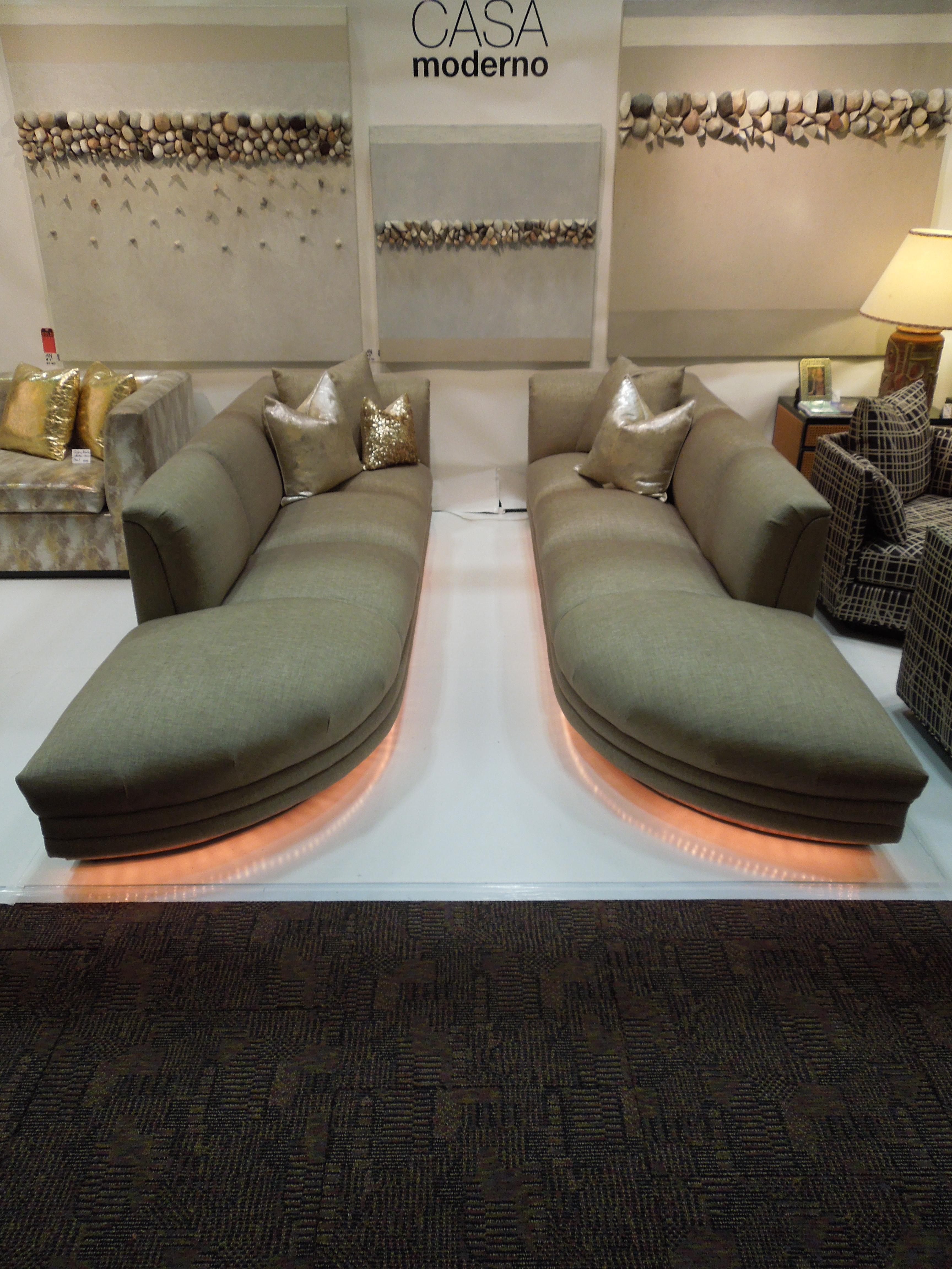 Pair of Taupe Linen Modern Sofas from Steve Chase Residence, Illuminated! For Sale 3