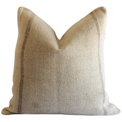 Custom Antique Grain Sack Pillow with Brown Stripes