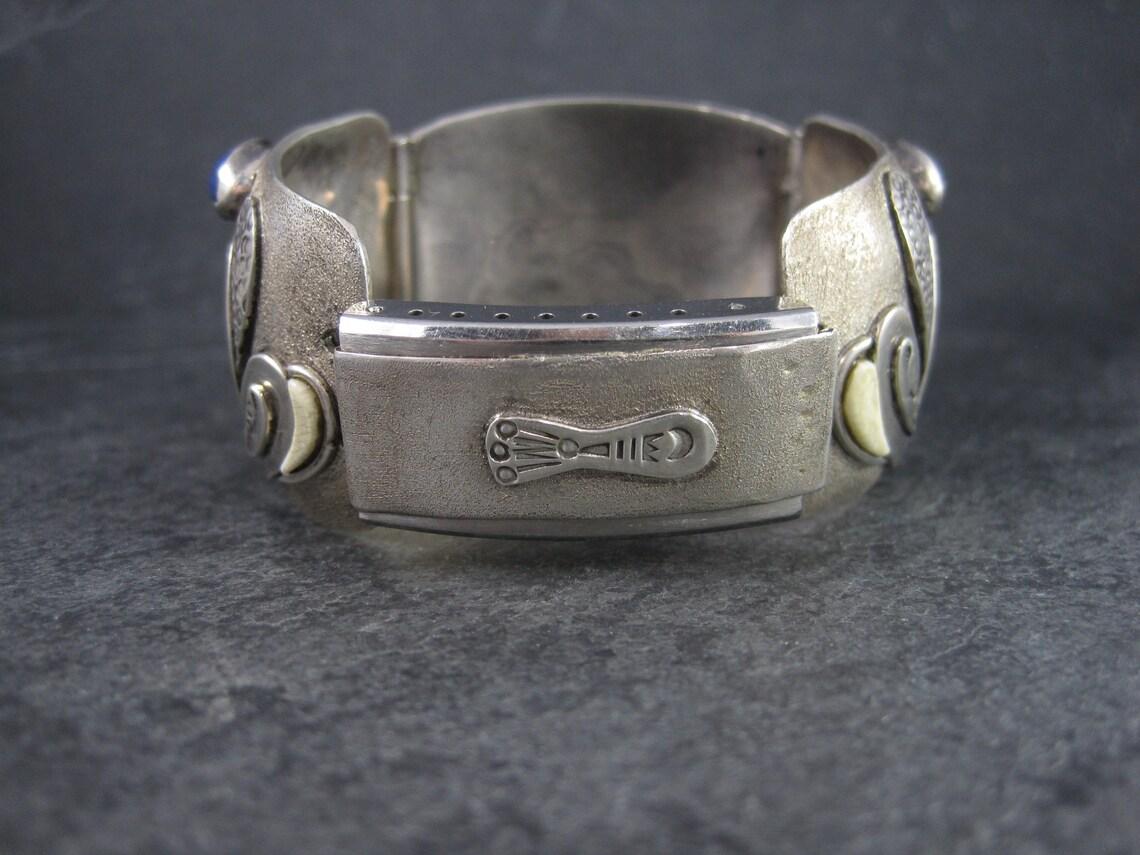 Contemporary Custom Vintage Ivory Lapis Bracelet Sterling For Sale