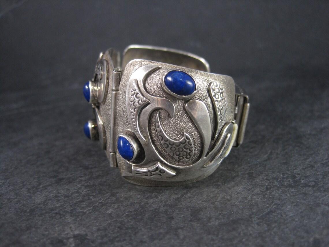 Cabochon Custom Vintage Ivory Lapis Bracelet Sterling For Sale