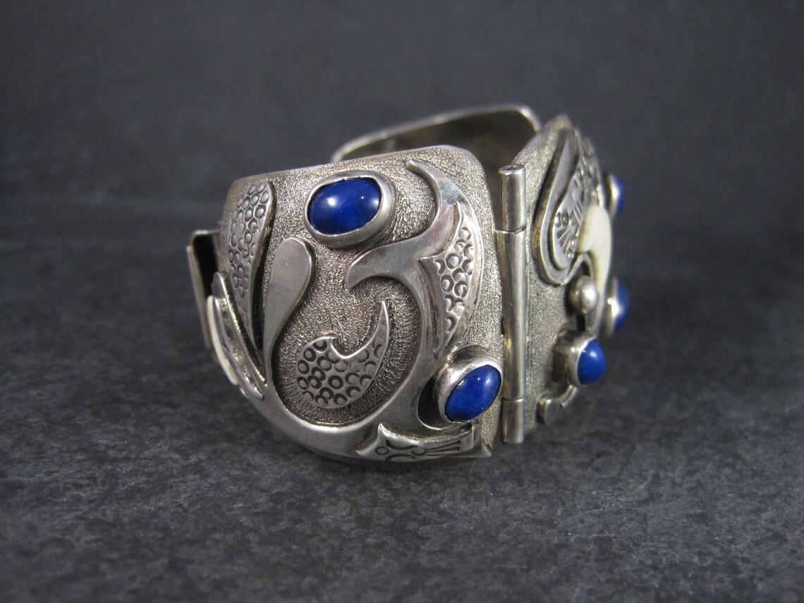 Women's Custom Vintage Ivory Lapis Bracelet Sterling For Sale