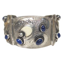 Custom Vintage Ivory Lapis Bracelet Sterling