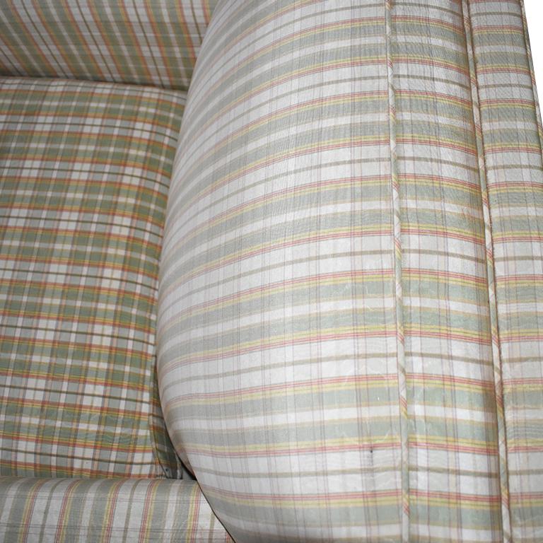 American Classical Oversize Vintage Kravet Down Fill Lounge Chairs in Green and Cream Plaid For Sale